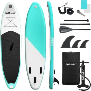 10ft Inflatable Stand Up Paddle Board SUP Surfboard for Youth & Adult of All Skill Levels | with Adjustable Paddle, Hand Pump, Fin, Leash & Backpack (Light Green)