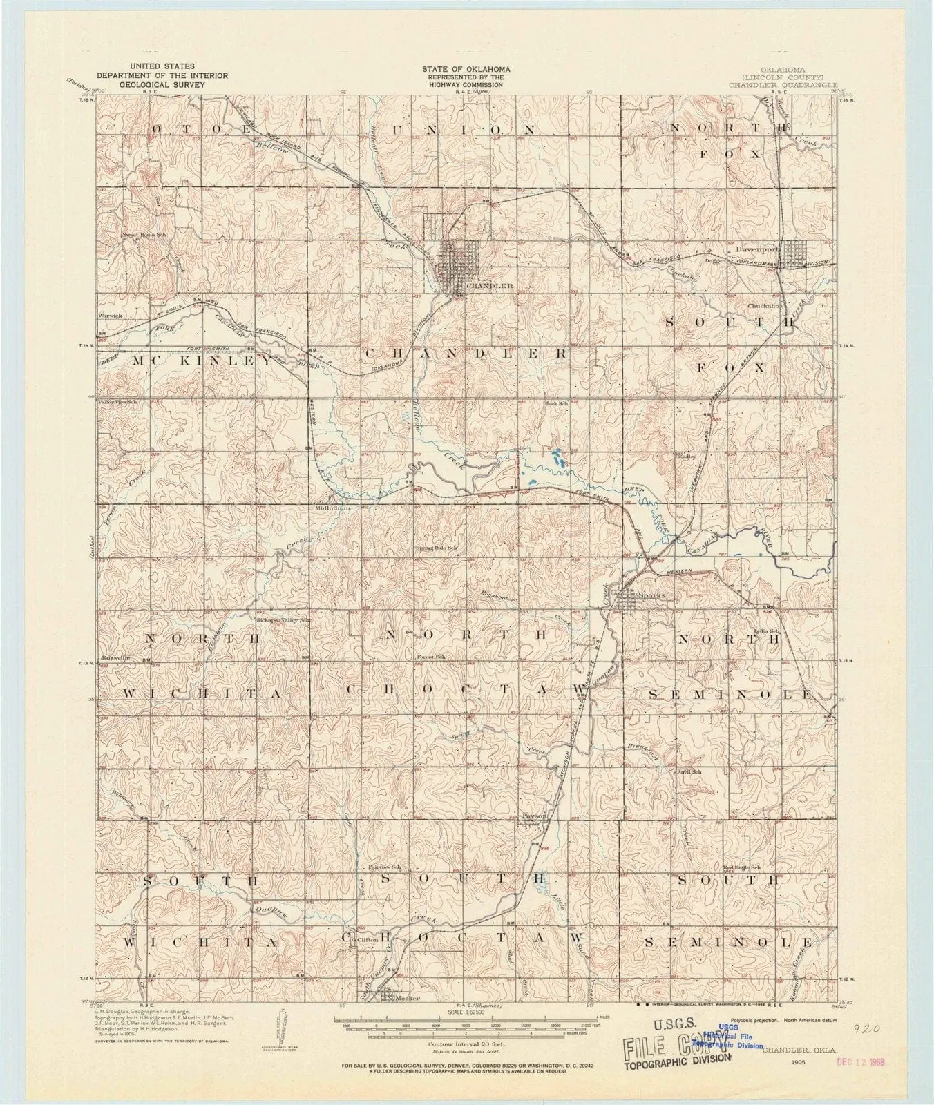 1905 Chandler, OK - Oklahoma - USGS Topographic Map