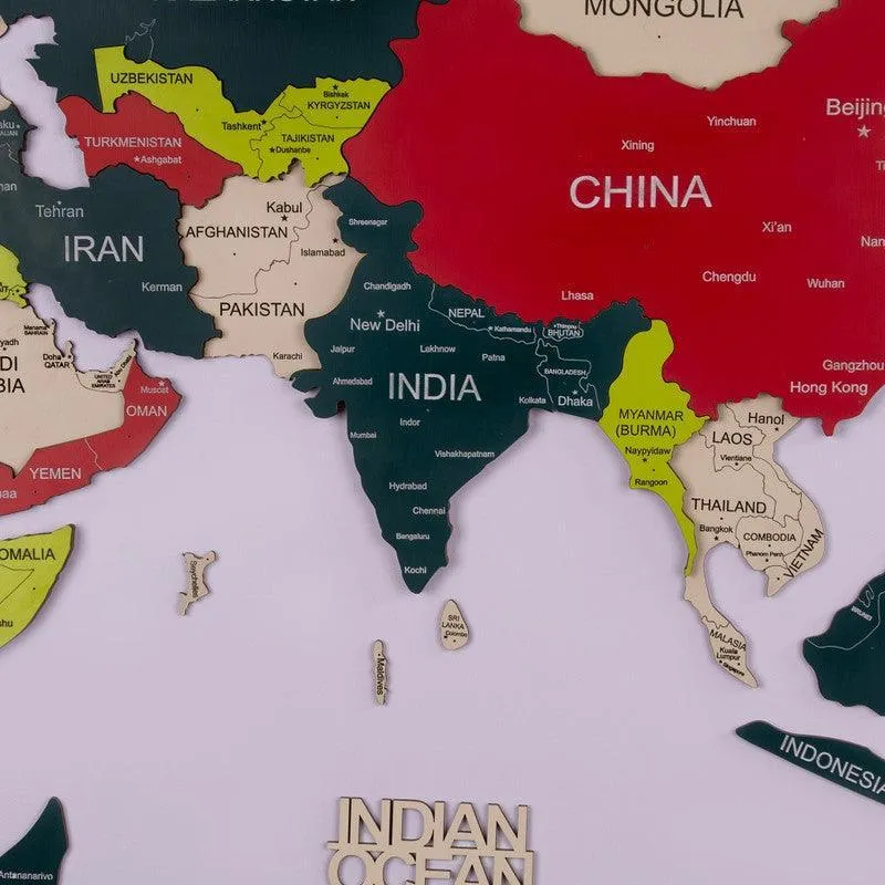 3D Colored Wooden World Map Prime