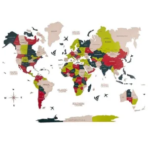 3D Colored Wooden World Map Prime