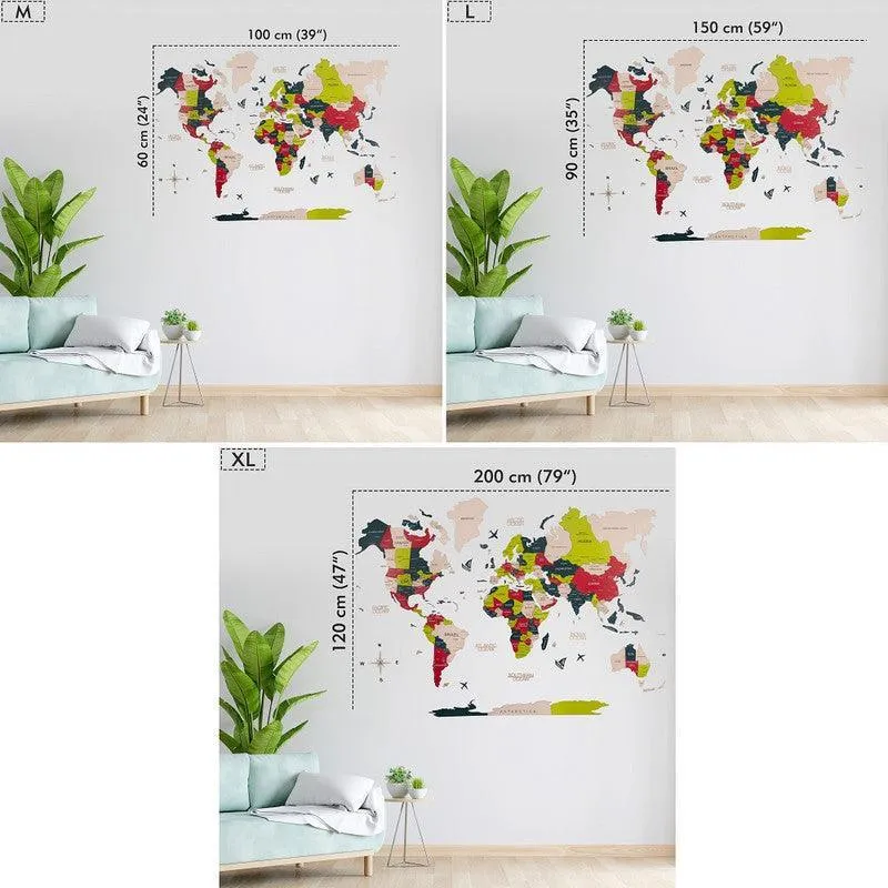 3D Colored Wooden World Map Prime