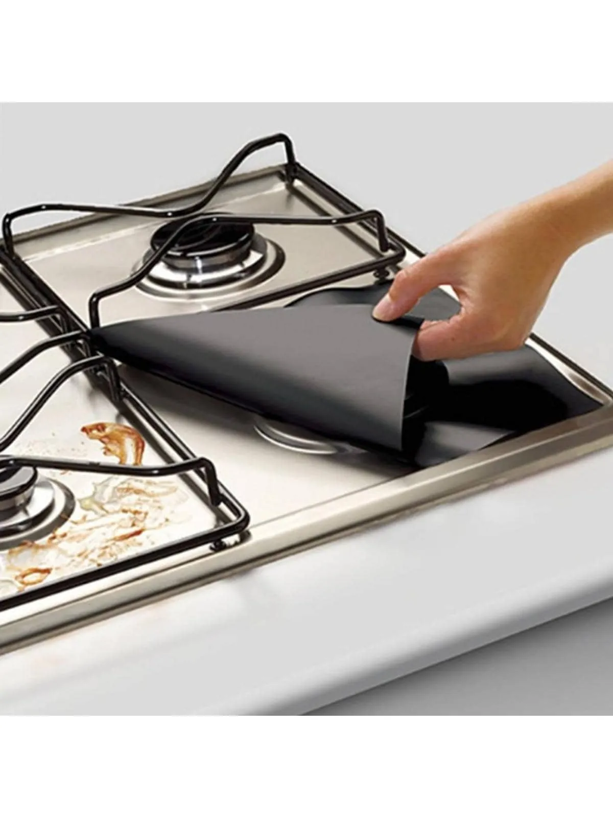 4pcs Solid Color Gas Stove Protector Pad, Portable Teflon Stove Cover Gas Stove Top Burner Cover For Kitchen