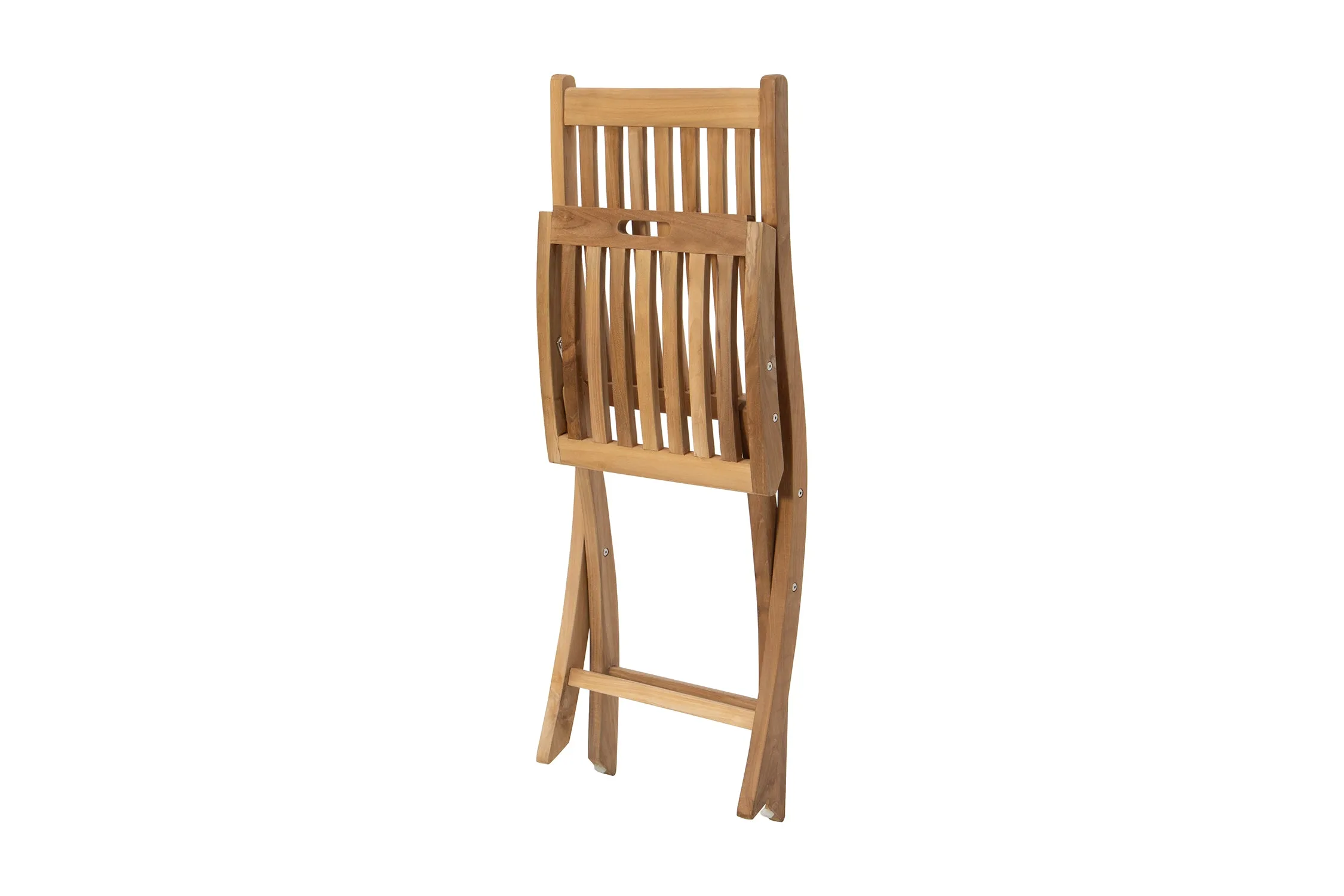 5 pc Lakeland Teak Folding Armless Chair Dining Set with 48" Round Drop Leaf Table