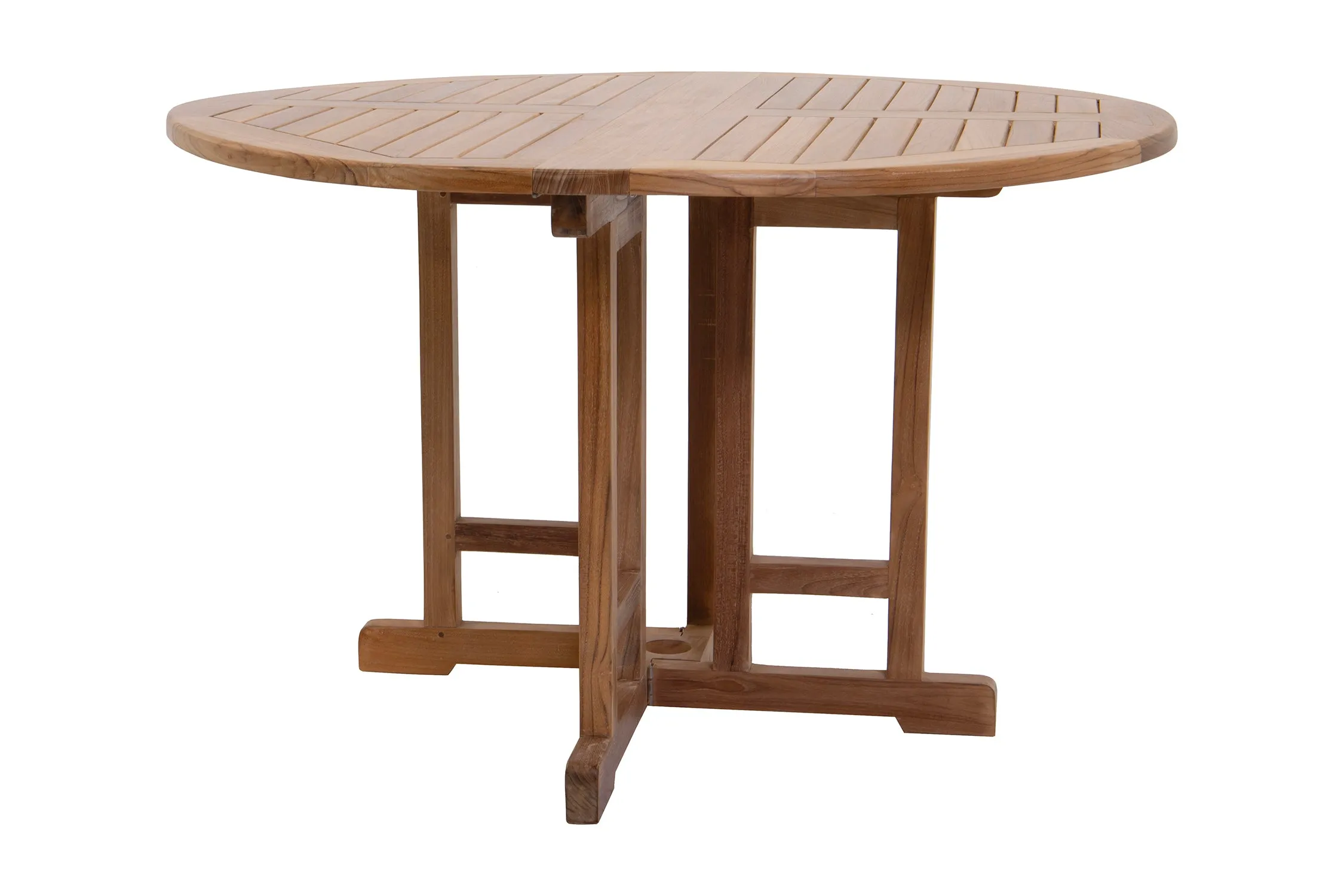 5 pc Lakeland Teak Folding Armless Chair Dining Set with 48" Round Drop Leaf Table