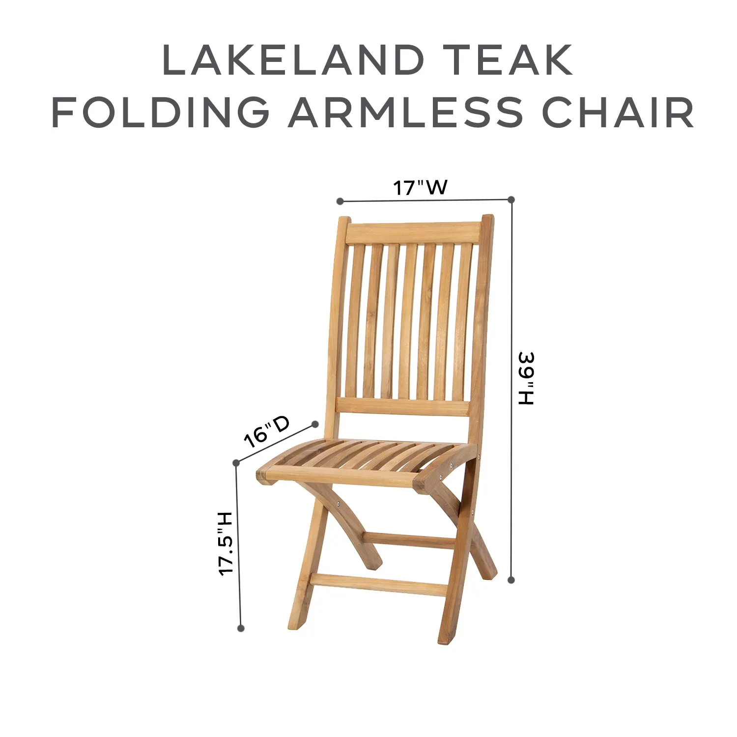 5 pc Lakeland Teak Folding Armless Chair Dining Set with 48" Round Drop Leaf Table