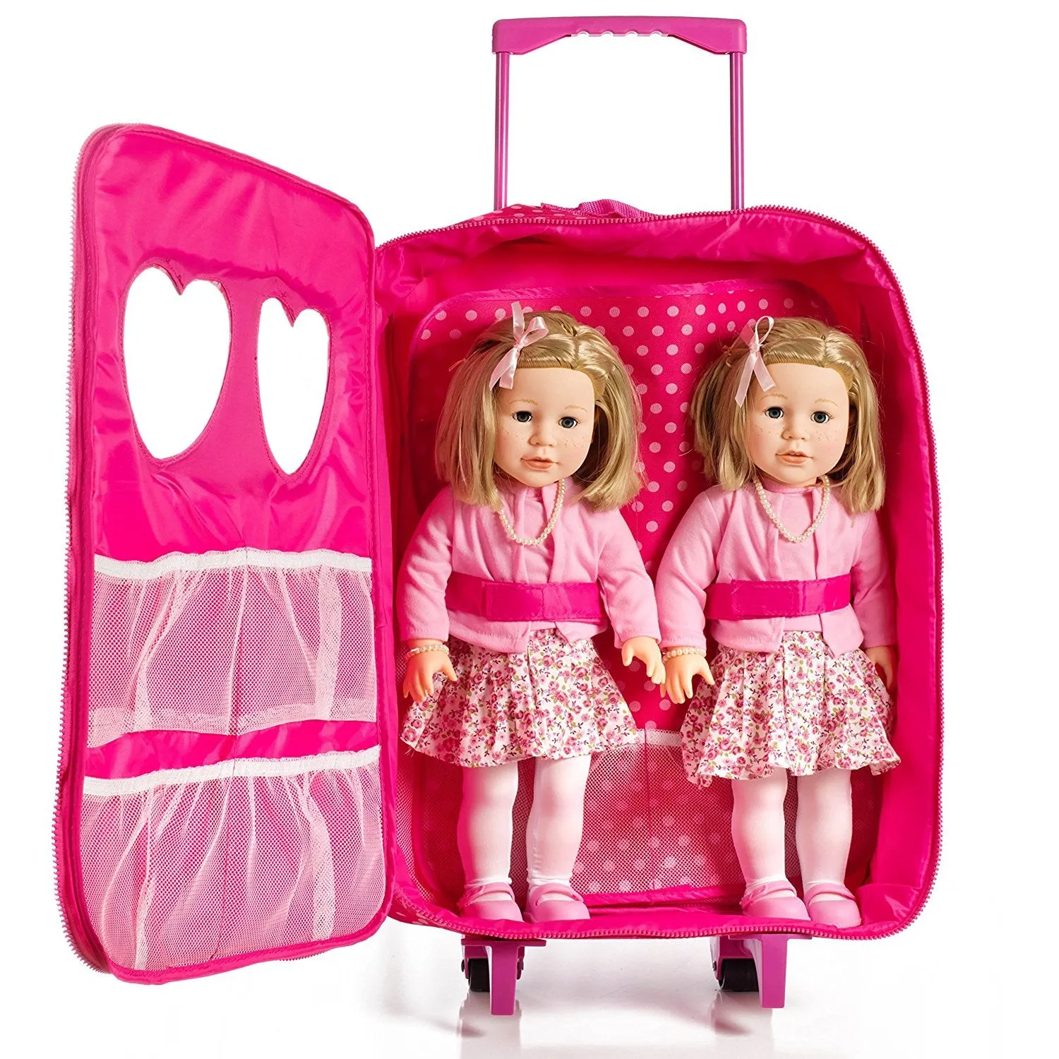 7 Piece TWIN Doll Traveling Trolley Set fits 2 18'' American girl Dolls Including Twin Sleeping Bags and accessories **Doll Not Included**