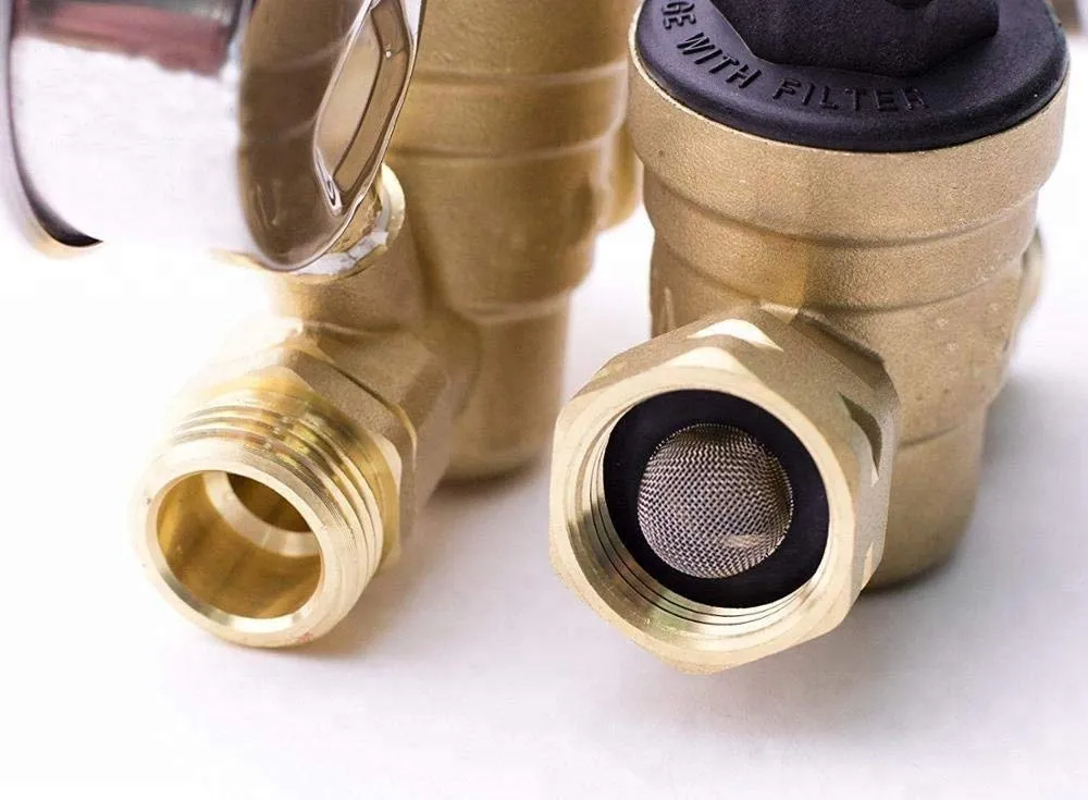 Adjustable Water Pressure Regulator with Gauge and Filter, Brass Lead-Free 3/4" NH Thread for Camper, RV Trailer