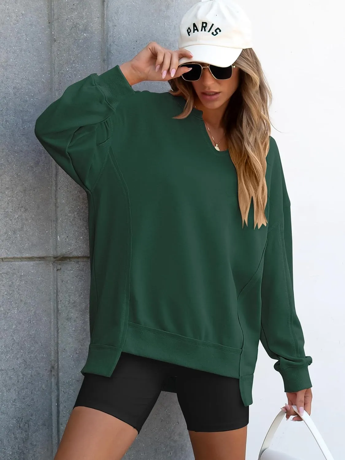 ANRABESS Women's Oversized Sweatshirts Long Sleeve Tunic Shirts V Neck Loose Pullover Tops 2025 Trendy Fall Teen Girls Outfit