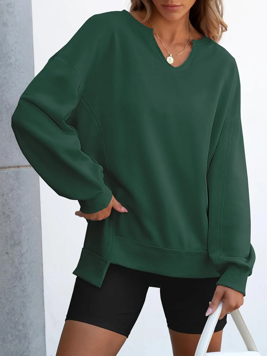 ANRABESS Women's Oversized Sweatshirts Long Sleeve Tunic Shirts V Neck Loose Pullover Tops 2025 Trendy Fall Teen Girls Outfit