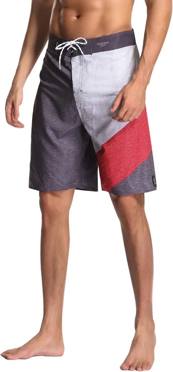 AXESEA Mens Swim Trunks Quick Dry Surf Long Elastic with Pockets Swimwear Bathing Suits No Mesh Lining