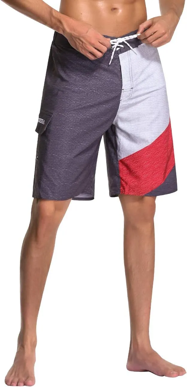 AXESEA Mens Swim Trunks Quick Dry Surf Long Elastic with Pockets Swimwear Bathing Suits No Mesh Lining