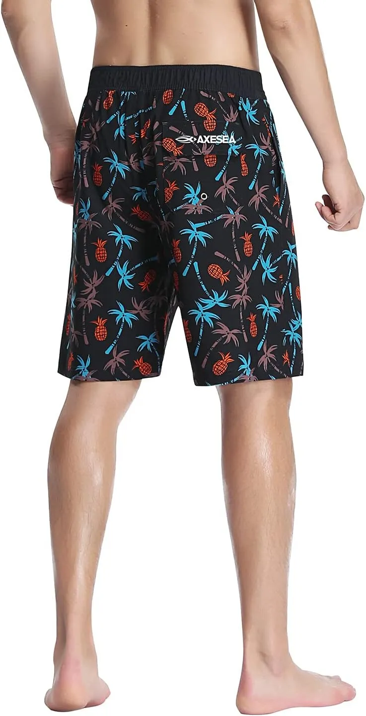 AXESEA Mens Swim Trunks Quick Dry Surf Long Elastic with Pockets Swimwear Bathing Suits No Mesh Lining