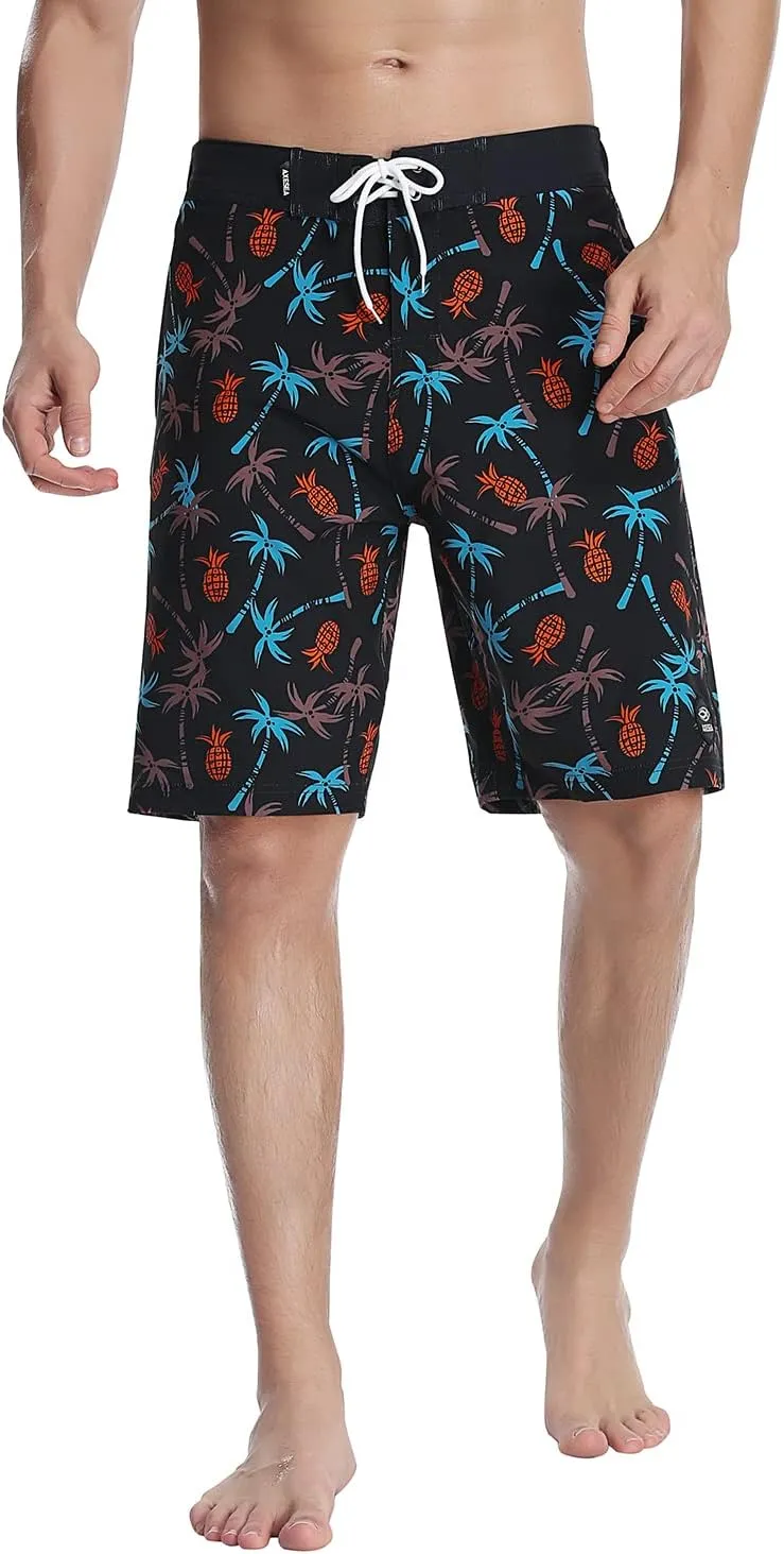 AXESEA Mens Swim Trunks Quick Dry Surf Long Elastic with Pockets Swimwear Bathing Suits No Mesh Lining