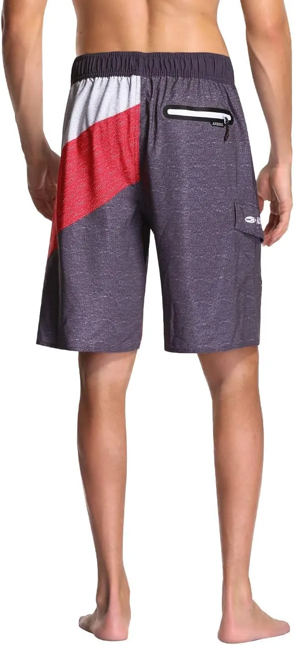 AXESEA Mens Swim Trunks Quick Dry Surf Long Elastic with Pockets Swimwear Bathing Suits No Mesh Lining