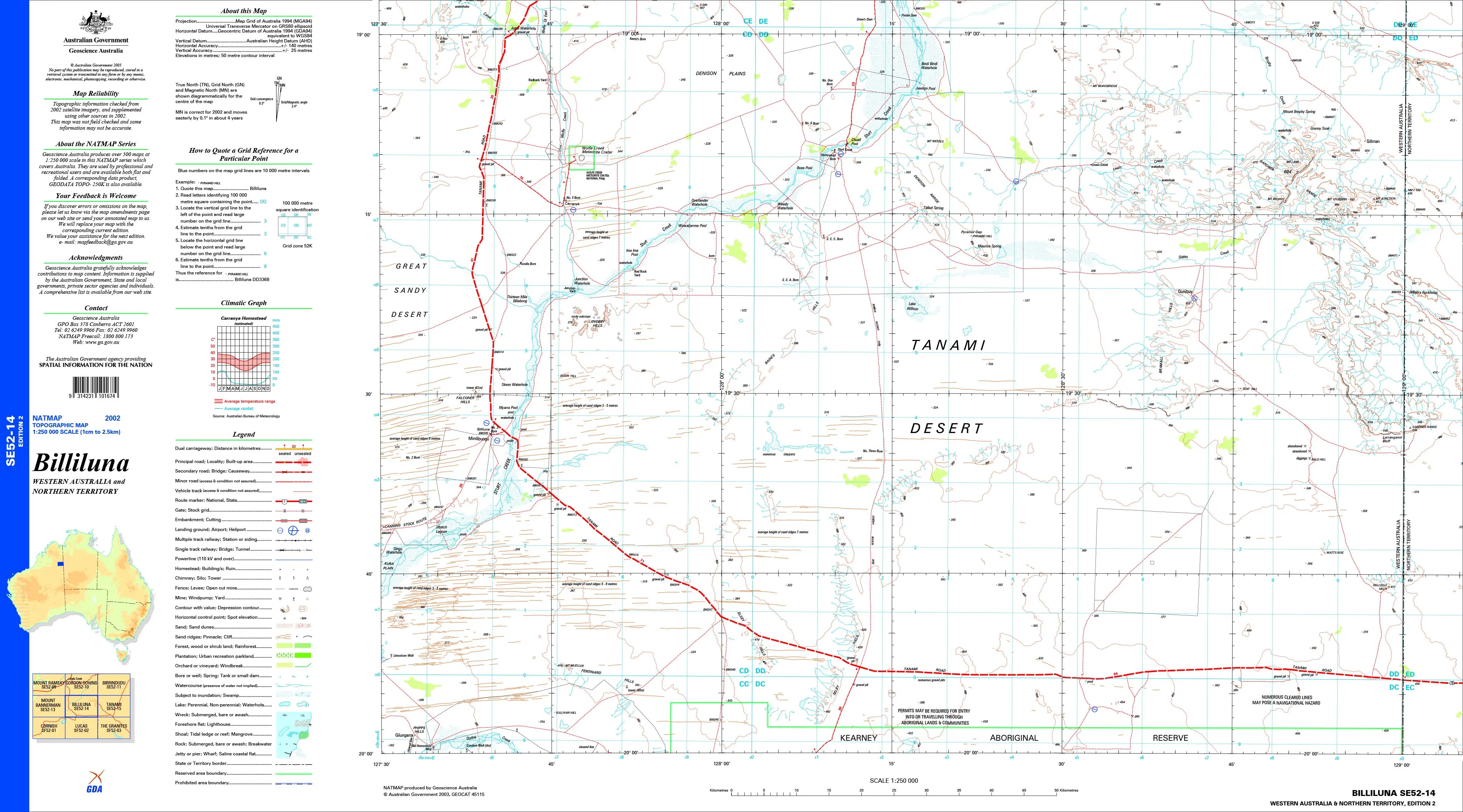 Billiluna SE52-14 Topographic Map 1:250k