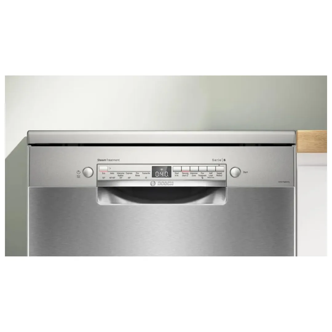 Bosch SMS6IKI01I Series 6 14 Place Setting Wi-Fi Enabled Dishwasher with EcoSilence Drive, HygienePlus & ExtraDry (Brushed Steel, Free-Standing, 2025 Model)