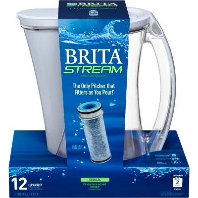 Brita 12-Cup Stream Filter As You Pour Water Pitcher with 1 Filter, Cascade – Ice