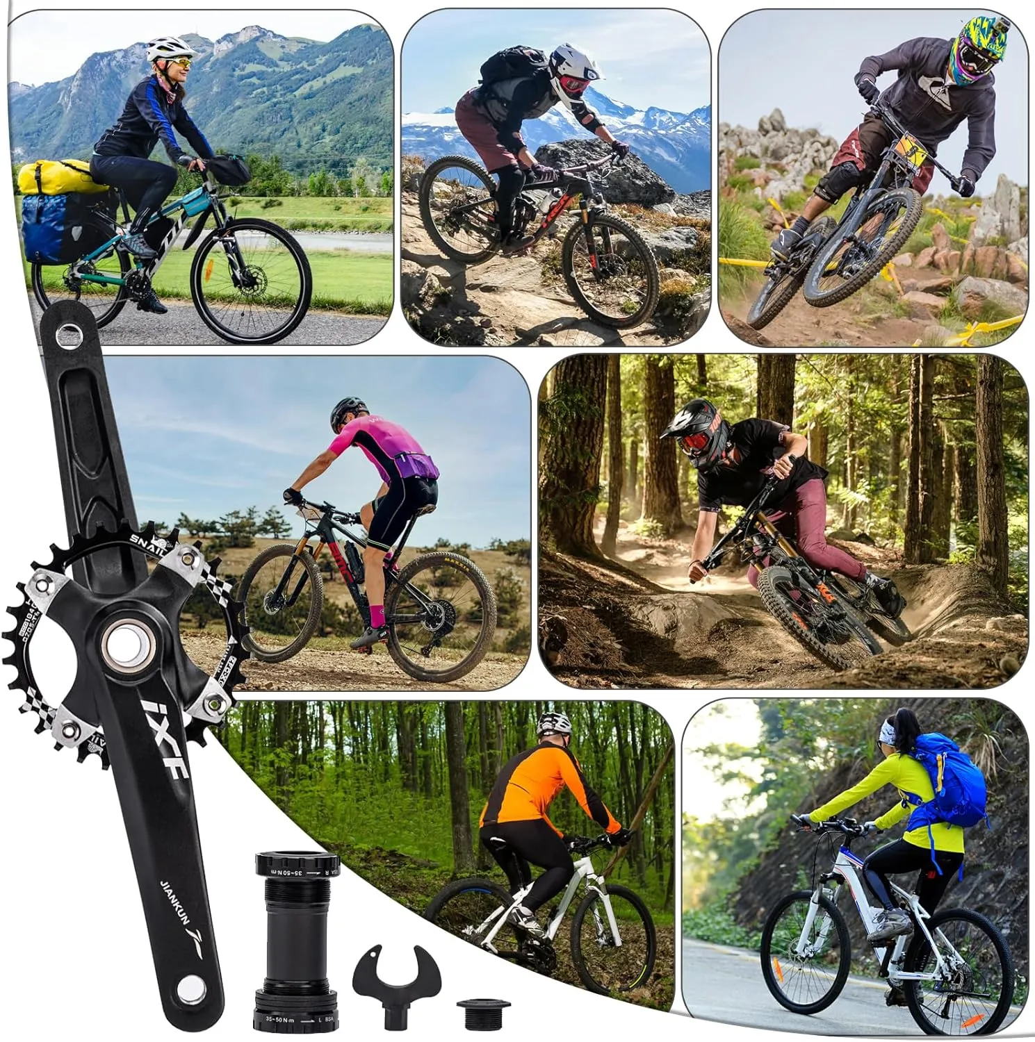 BUCKLOS IXF 104 BCD 30T-38T 170MM Mountain Bike Crankset, Hollow Integrated MTB Crank Set, Aluminum Alloy Crankset Round Oval Narrow Wide Chainring with Bottom Bracket Bolts Fit Shimano/FSA Gaint