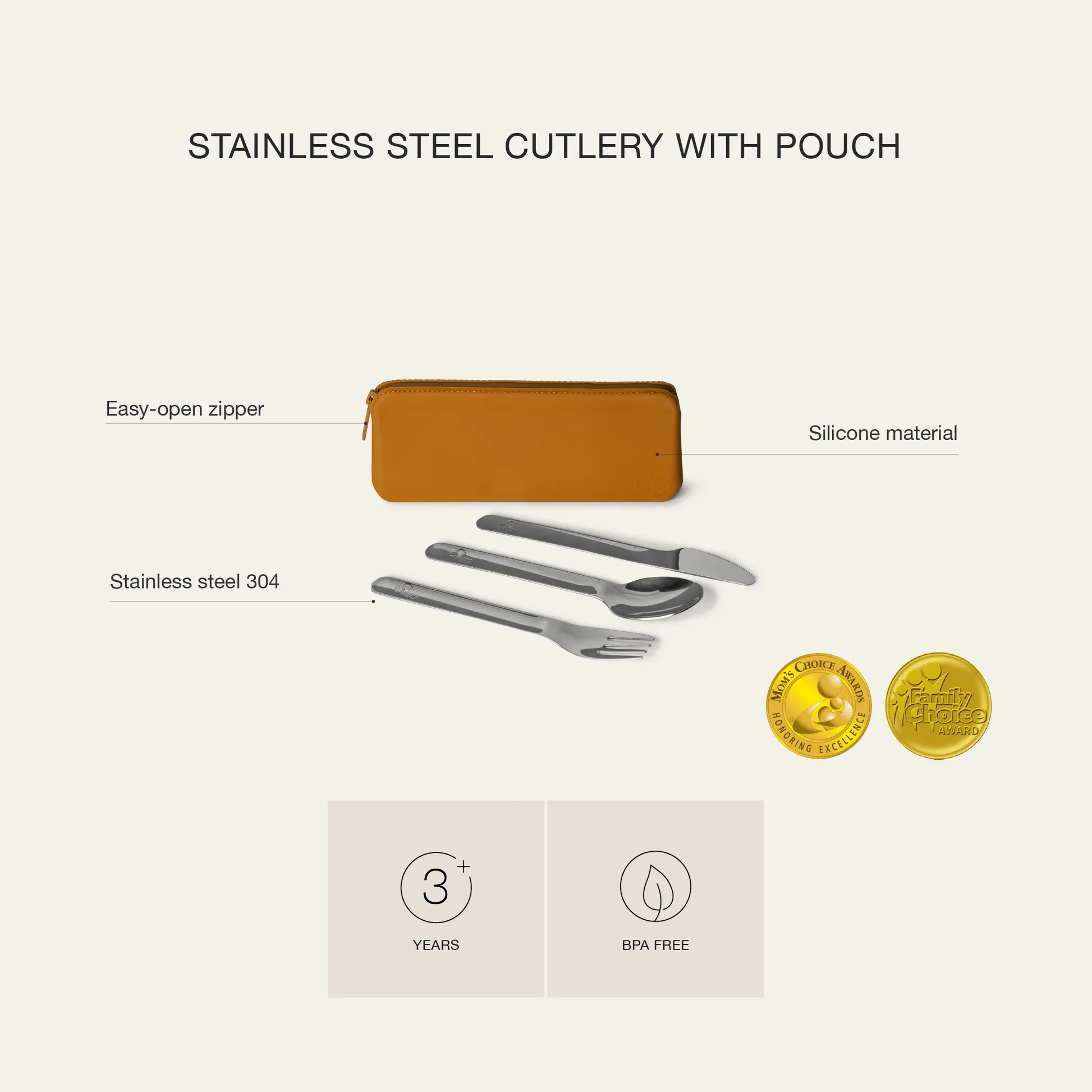 Citron Stainless Steel Cutlery with Pouch - Blush Pink