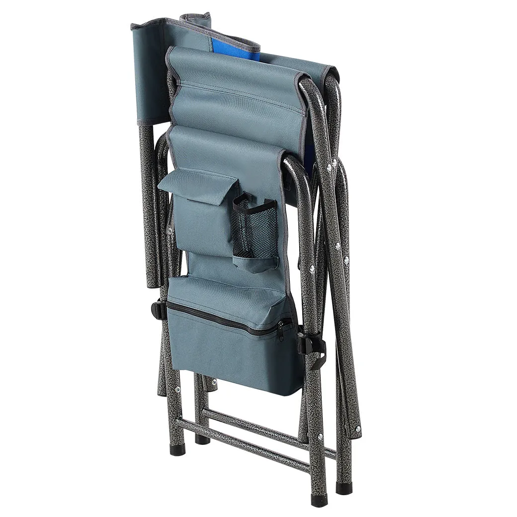 Elecwish 2-piece Padded Folding Outdoor Chair with Storage Pockets,Lightweight Oversized Directors Chair Blue/Grey