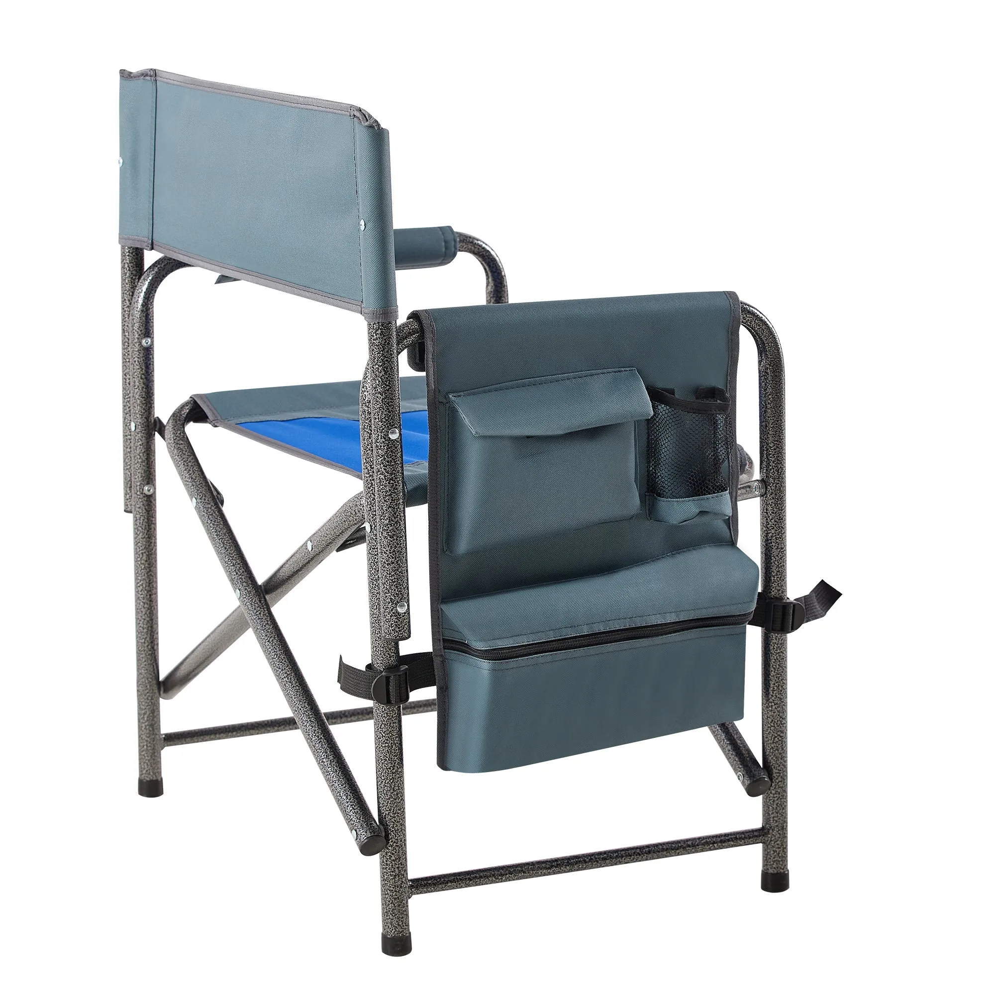 Elecwish 2-piece Padded Folding Outdoor Chair with Storage Pockets,Lightweight Oversized Directors Chair Blue/Grey