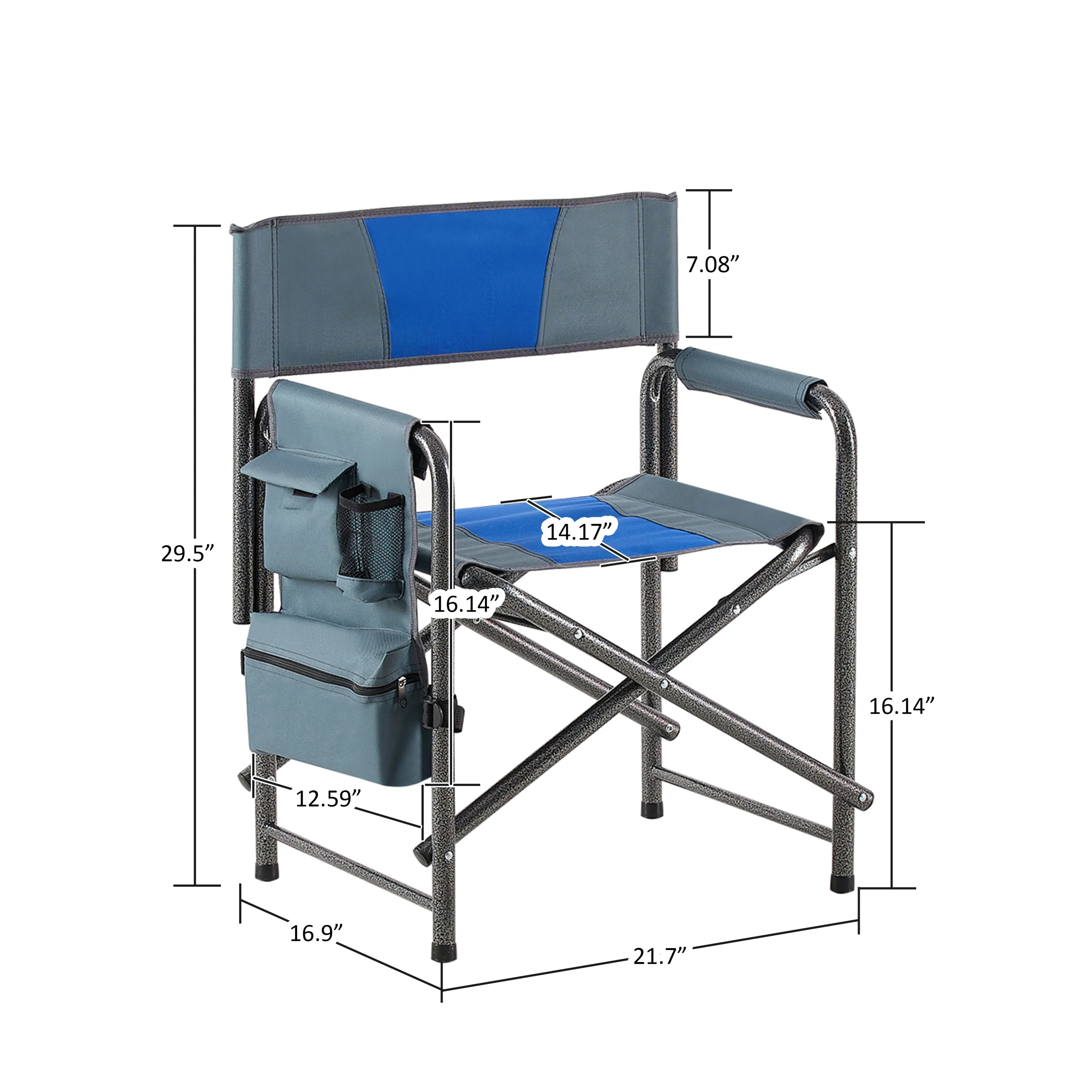 Elecwish 2-piece Padded Folding Outdoor Chair with Storage Pockets,Lightweight Oversized Directors Chair Blue/Grey
