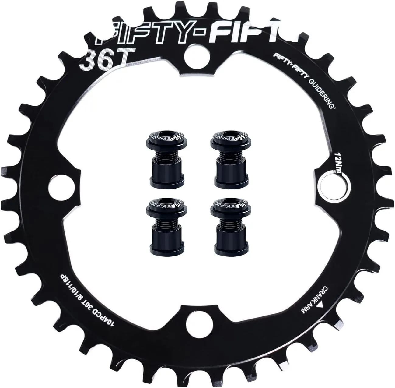 FIFTY-FIFTY Round 104BCD Chainring, 30T 32T 34T 36T Narrow Wide Mountain Bike Chainring, Single Chainring for 9/10/11-Speed with 4 Alloy Chainring Bolts for MTB