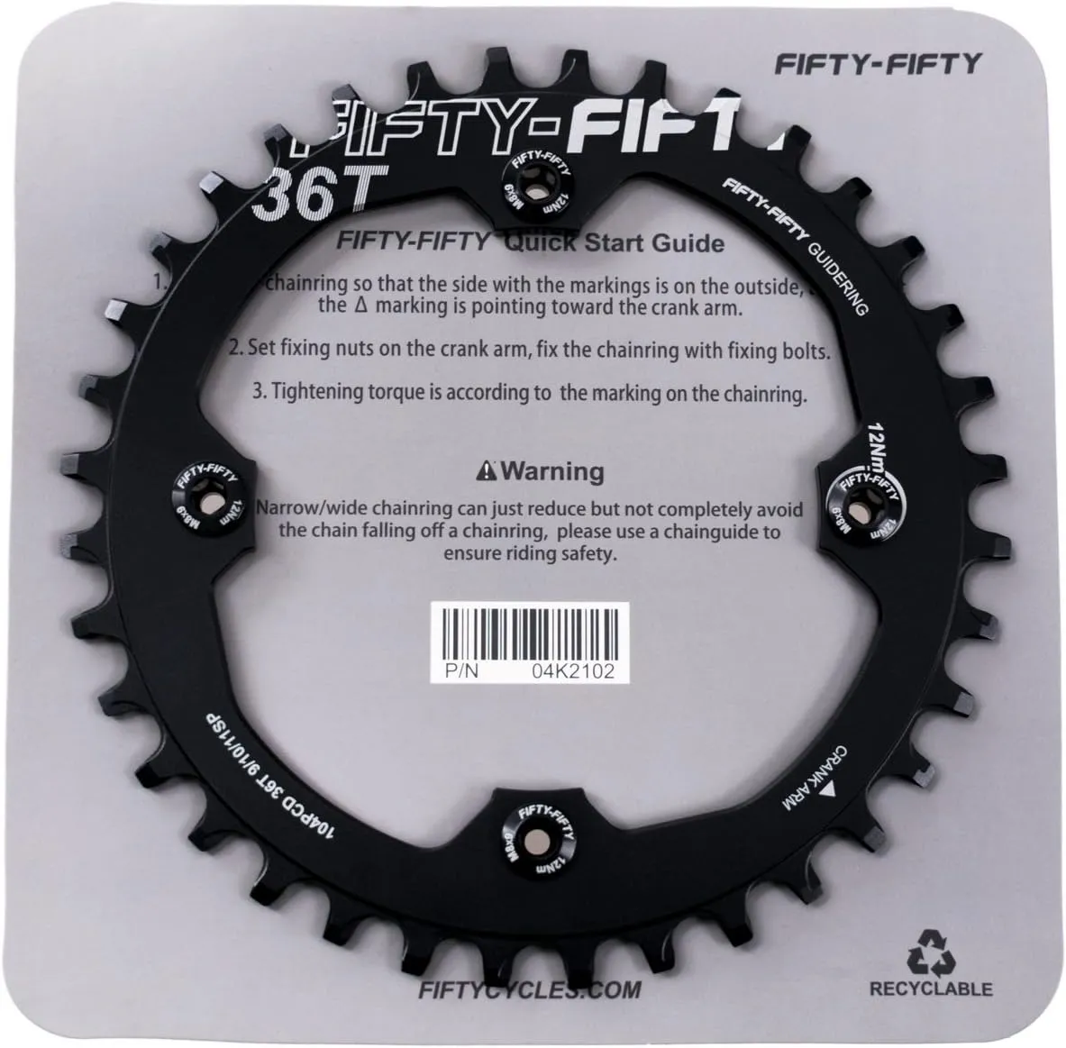 FIFTY-FIFTY Round 104BCD Chainring, 30T 32T 34T 36T Narrow Wide Mountain Bike Chainring, Single Chainring for 9/10/11-Speed with 4 Alloy Chainring Bolts for MTB