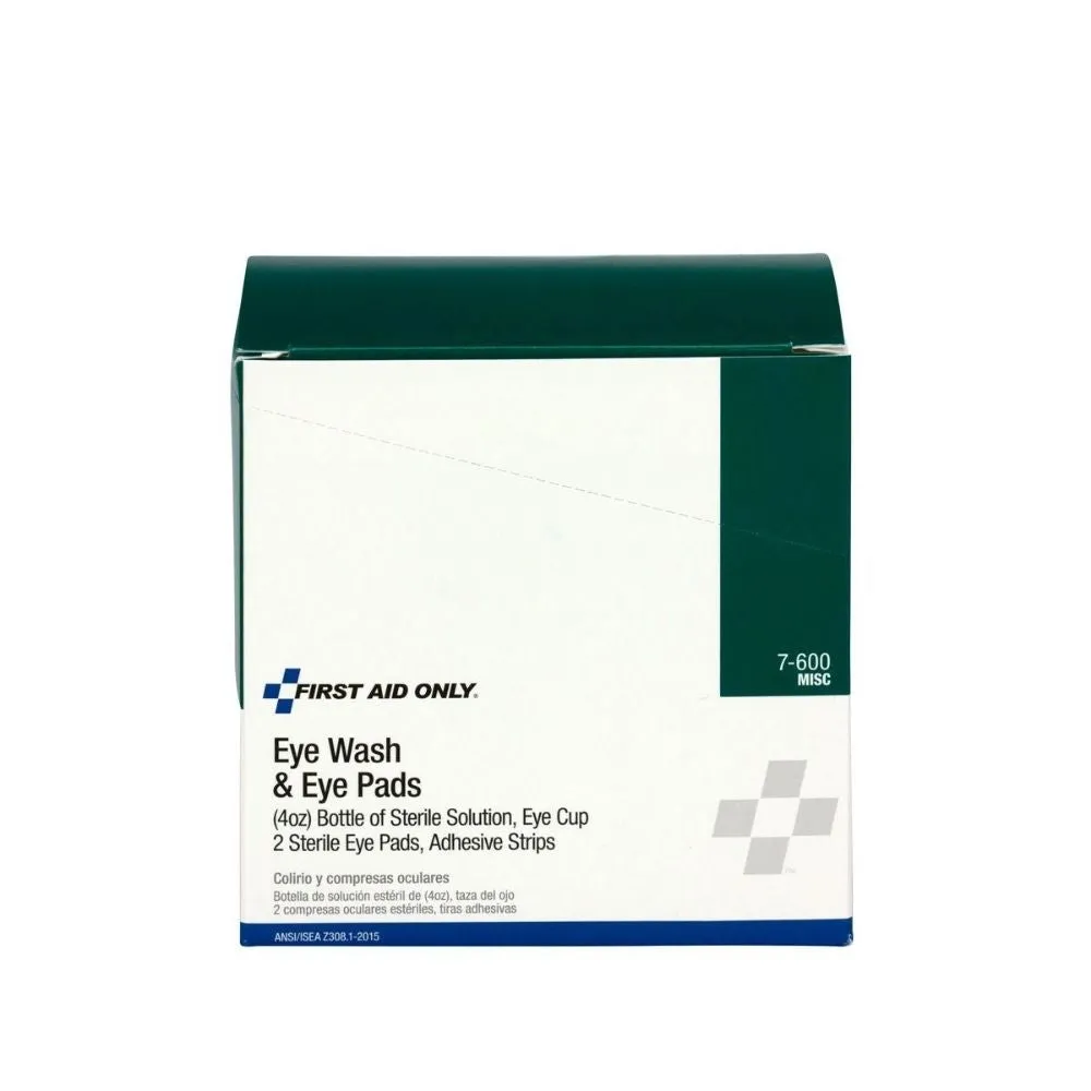 First Aid Only 7-600 4 oz. Eyewash, Eyepads & Adhesive Strips, 1 set/box