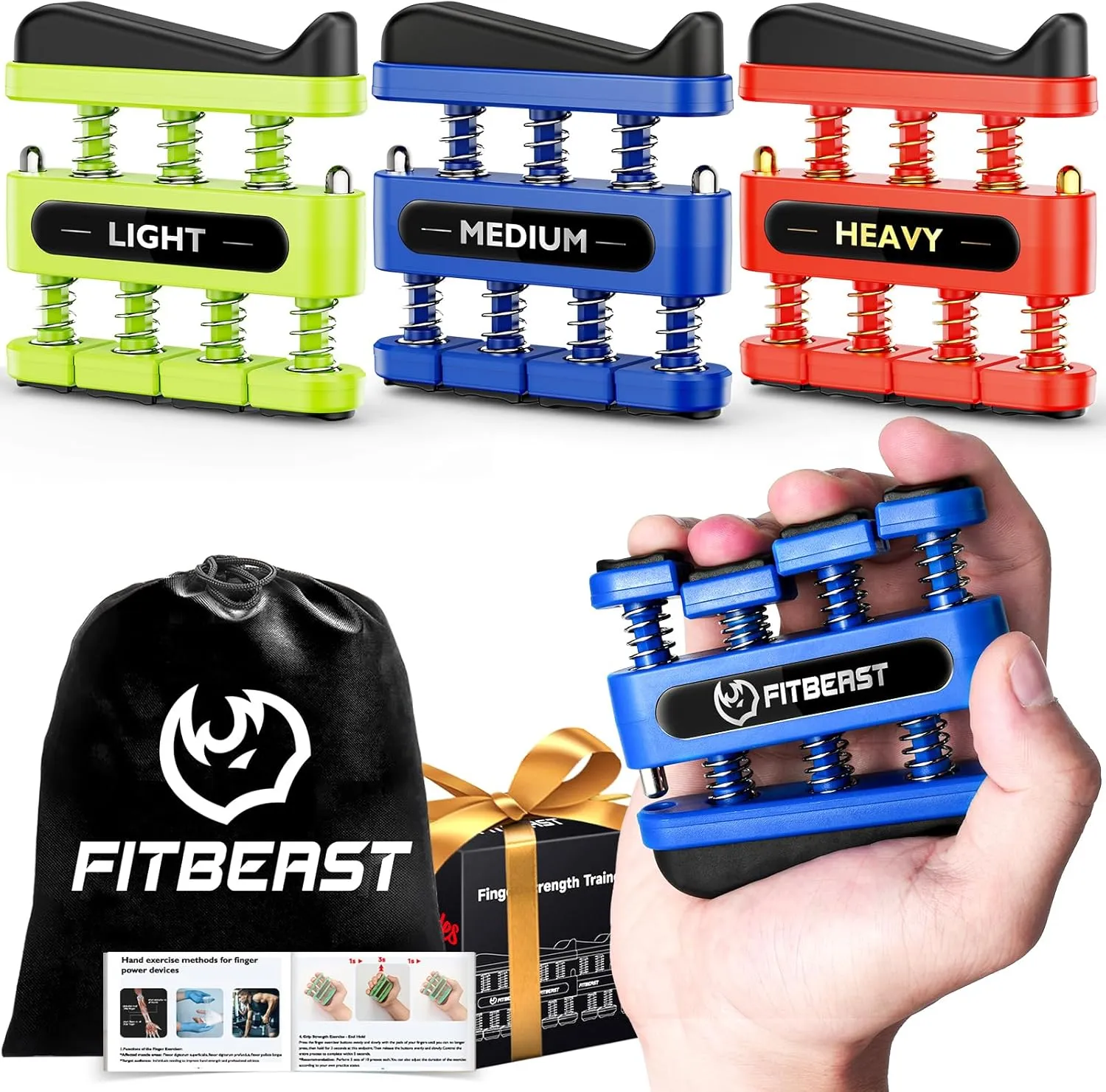 FitBeast Finger Strengthener, Finger Exerciser, Hand Exerciser for Improve Dexterity and Strength in Fingers, Hands, ForearmsGrip Strength Trainer for Musicians, Climbers