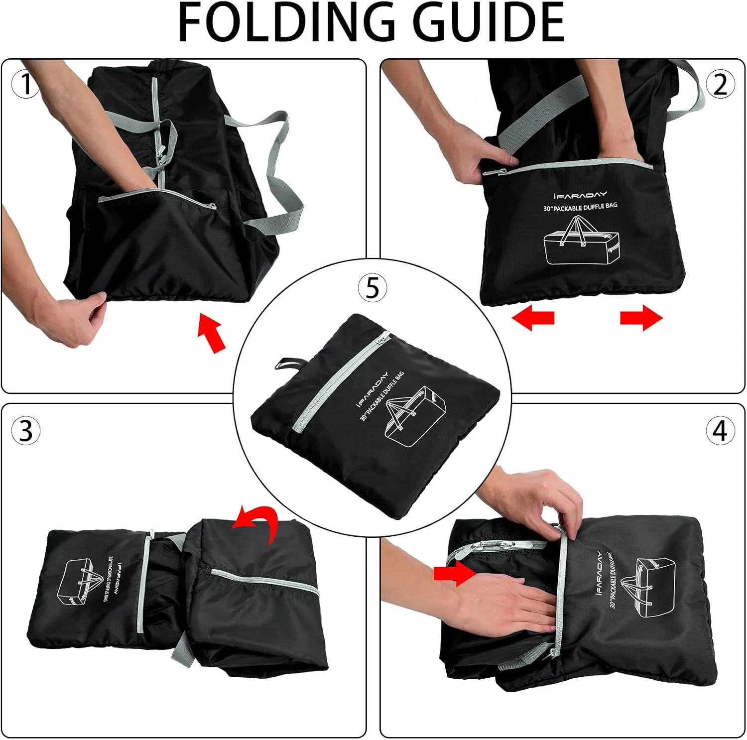 Foldable Duffel Bag 30 inch 75L Large Lightweight Luggage for Travel Camping Storage-Black