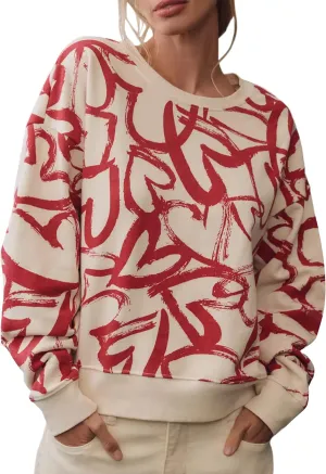 Heart Sweatshirts for Women Casual Long Sleeve Cotton Love Heart Printed Graphic Pullover Tops