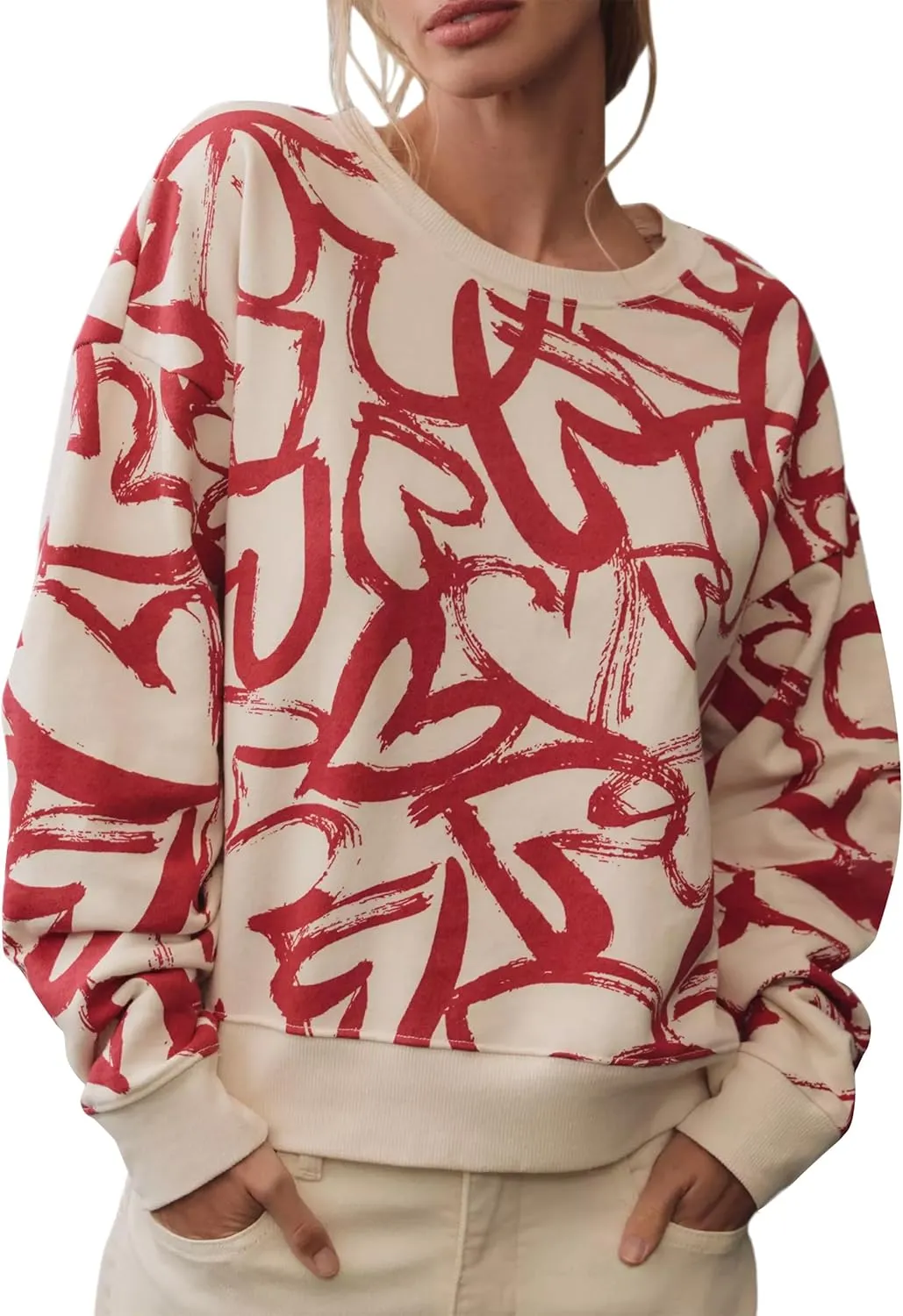 Heart Sweatshirts for Women Casual Long Sleeve Cotton Love Heart Printed Graphic Pullover Tops