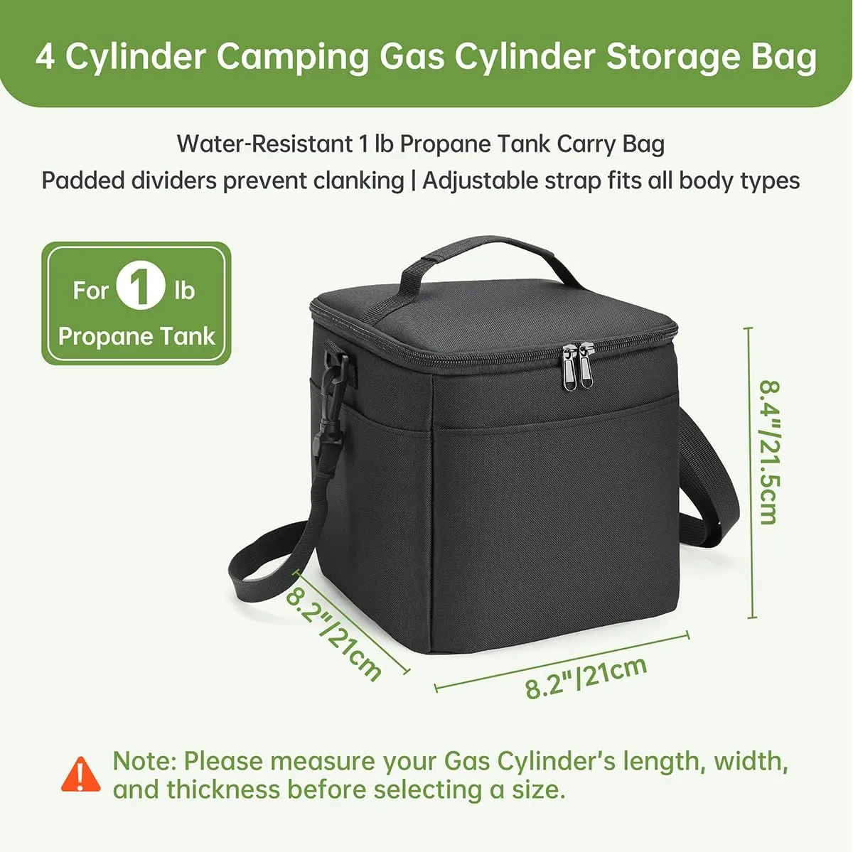 Heavy-Duty Water-Resistant 1 lb Propane Tank Carry Bag with Padding | 4 Cylinder Camping Gas Cylinder Storage Bag with Adjustable Strap, 3-Side Pockets & Detachable Dividers