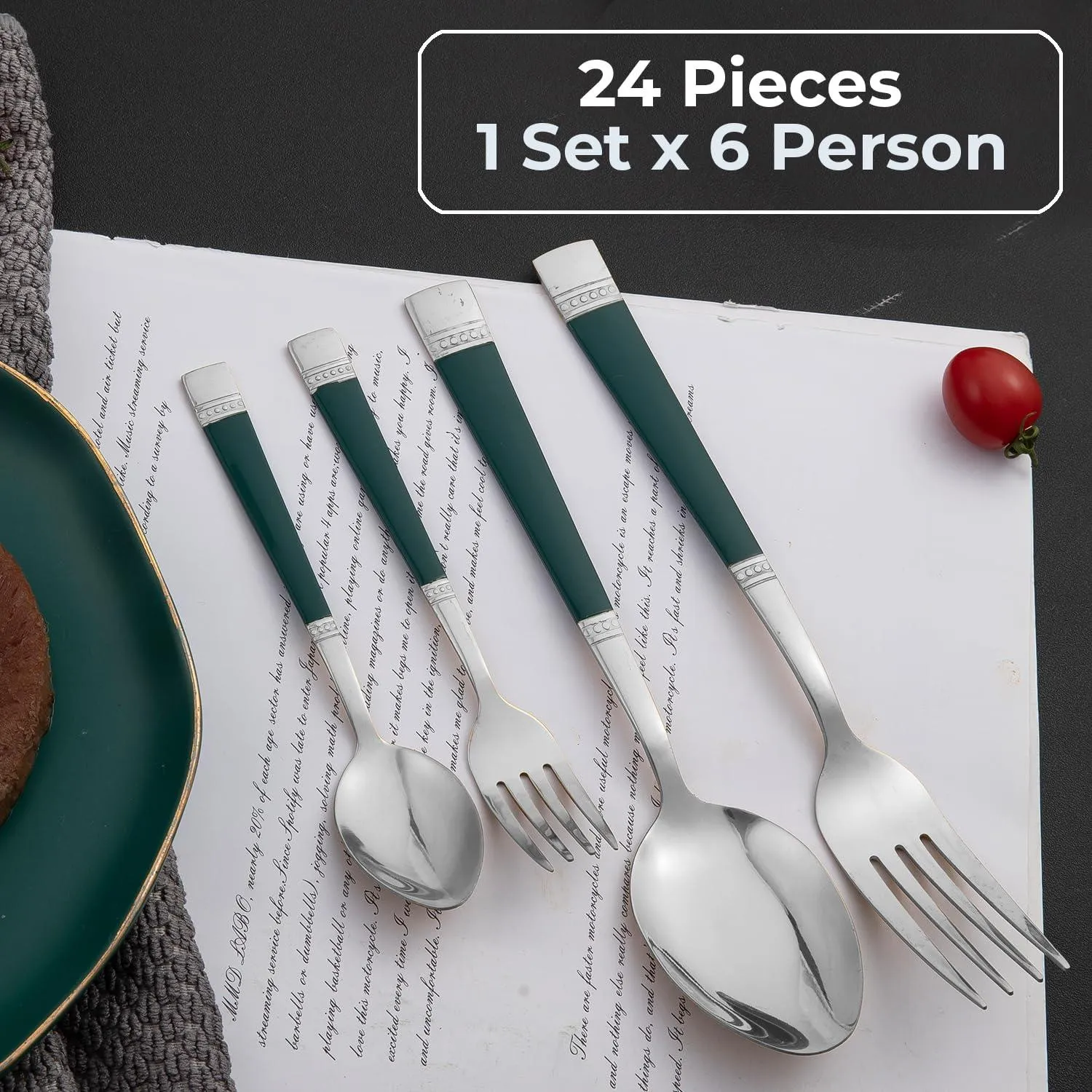 HOKIPO Cutlery Set of 18 / 24 Pcs Stainless Steel Flatware Set, Mirror Finish - Silverware