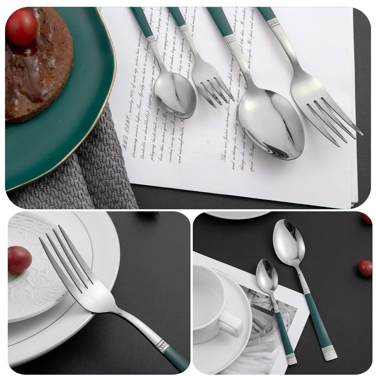 HOKIPO Cutlery Set of 18 / 24 Pcs Stainless Steel Flatware Set, Mirror Finish - Silverware