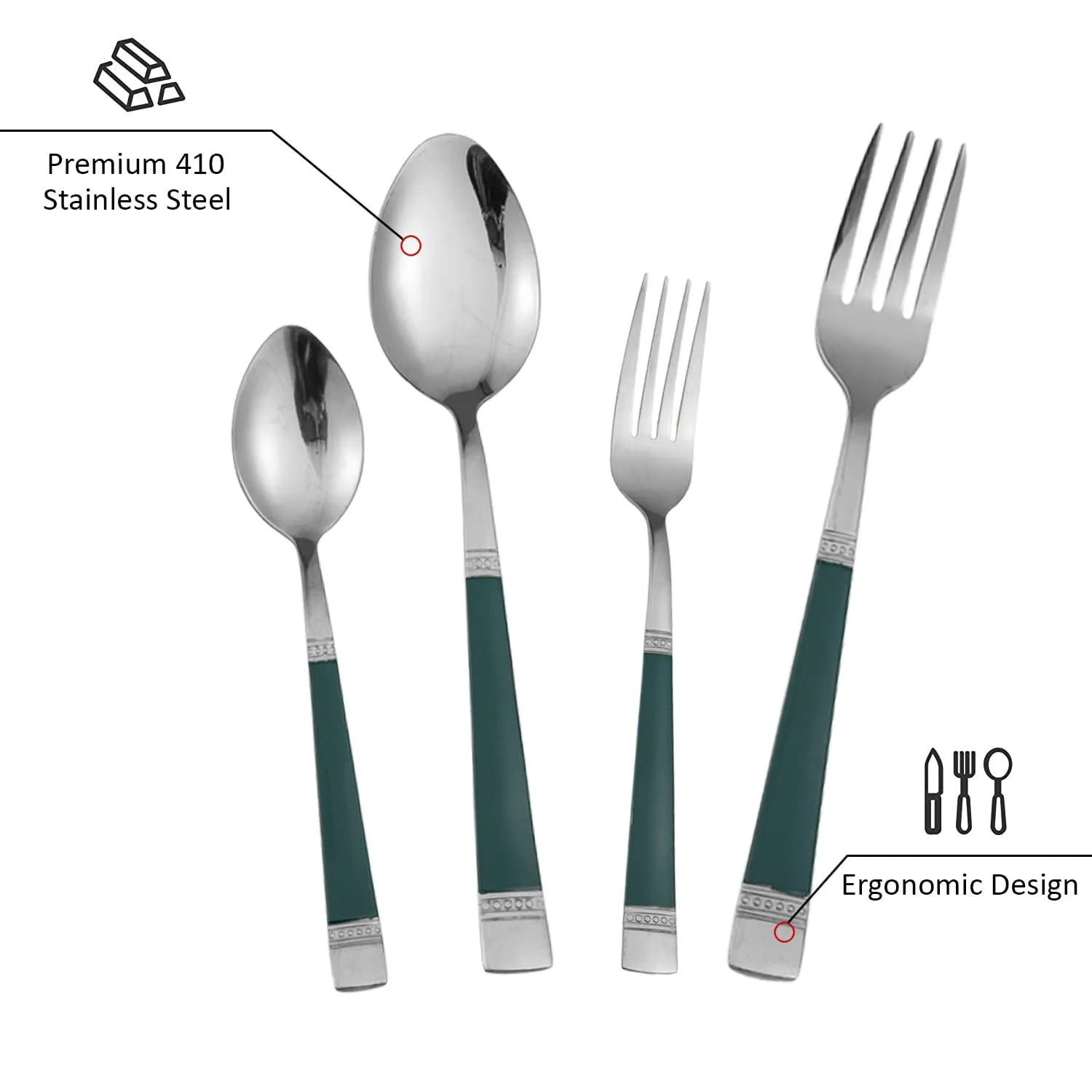 HOKIPO Cutlery Set of 18 / 24 Pcs Stainless Steel Flatware Set, Mirror Finish - Silverware