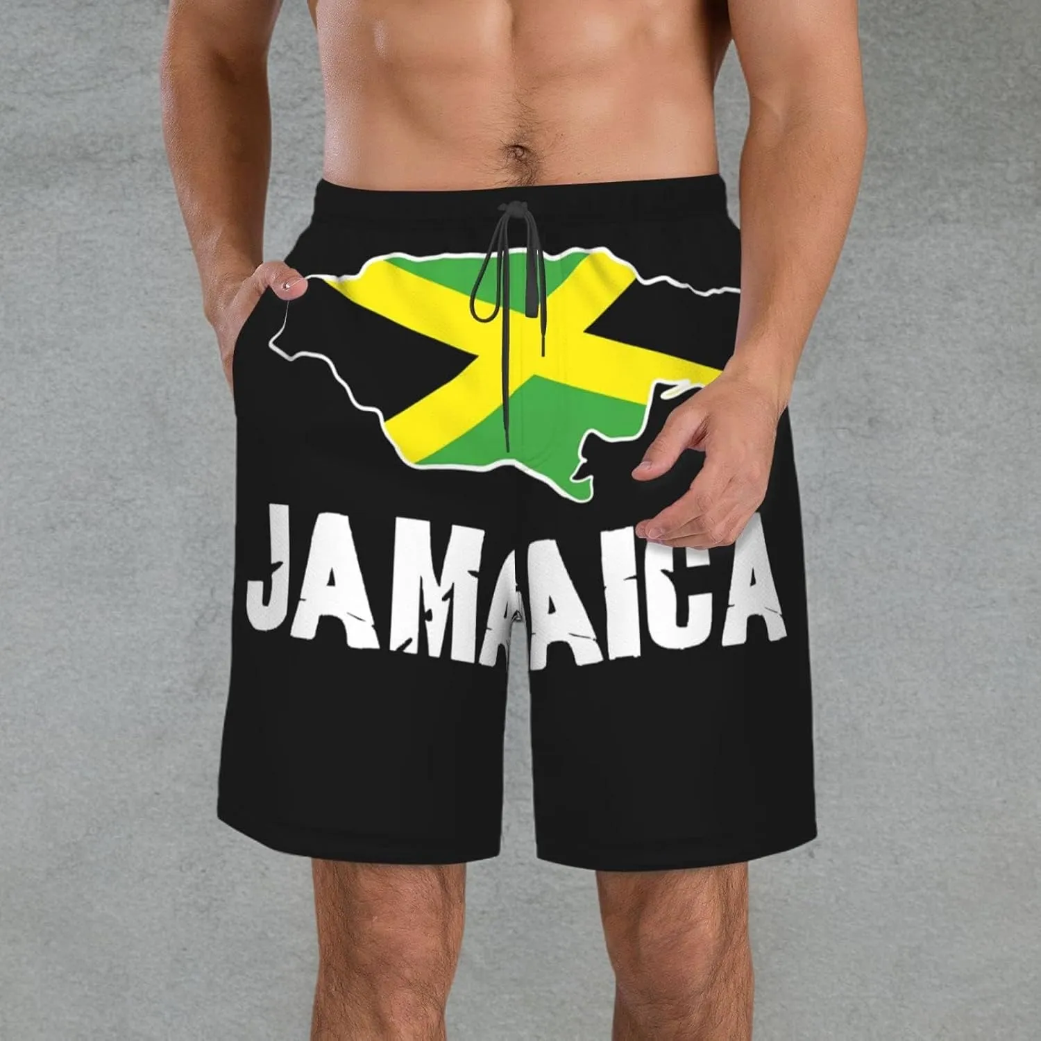 Jamaica Map Men's Swim Trunks Quick Dry Board Shorts Beach Swimsuit with Pockets Mesh Lining