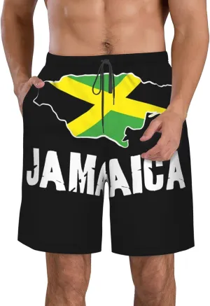 Jamaica Map Men's Swim Trunks Quick Dry Board Shorts Beach Swimsuit with Pockets Mesh Lining
