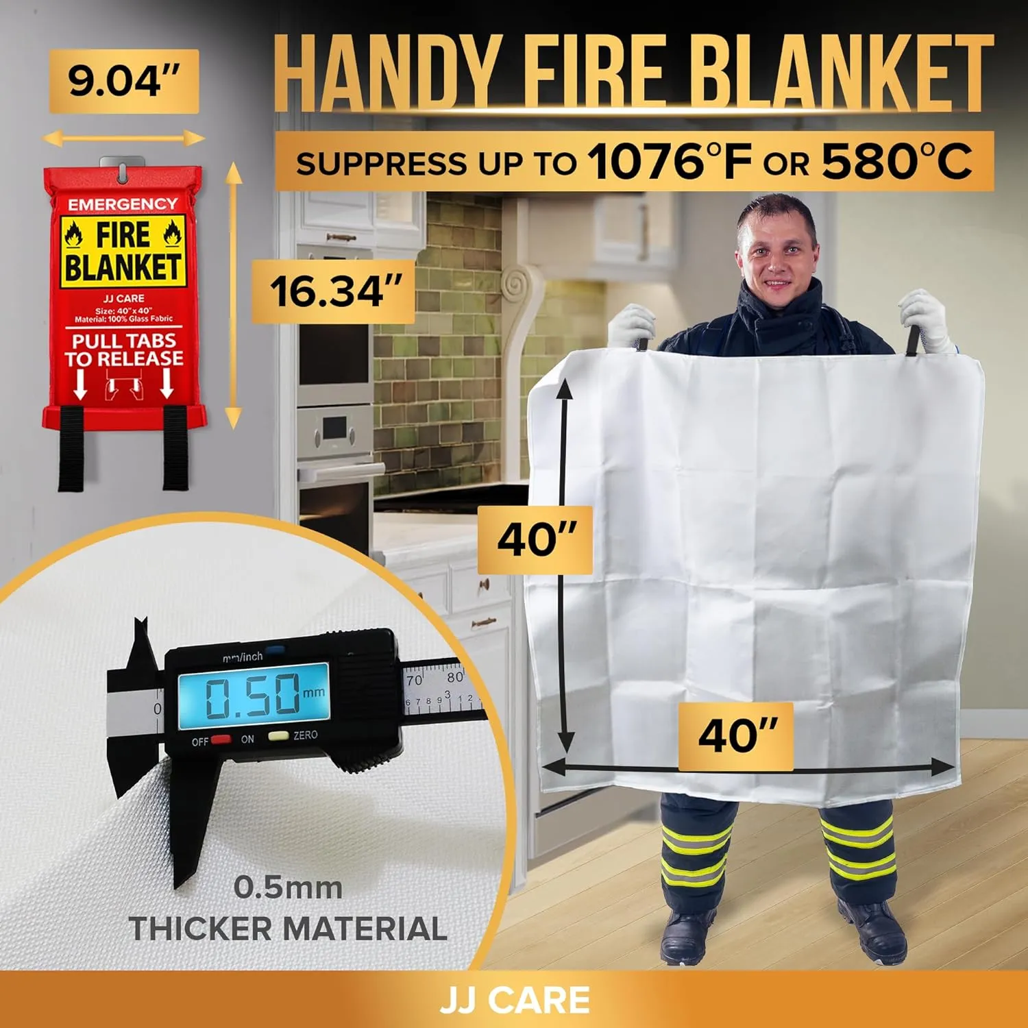 JJ CARE Fire Blanket  5 Packs with Hooks and Gloves  Emergency Fire Blanket for Home & Kitchen, High Heat Resistant Fire Suppression Blankets for Home Safety, Kitchen, and Camping