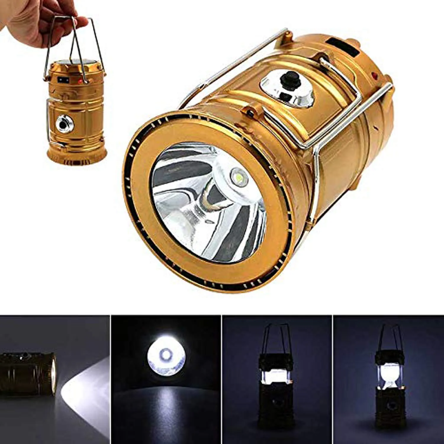 Kuber Industries 2 Piece Solar Lantern Emergency Light LED Rechargeable Torch with USB Mobile Charging Point and 2 Power Source Solar (Gold & Black) -CTKTC22906