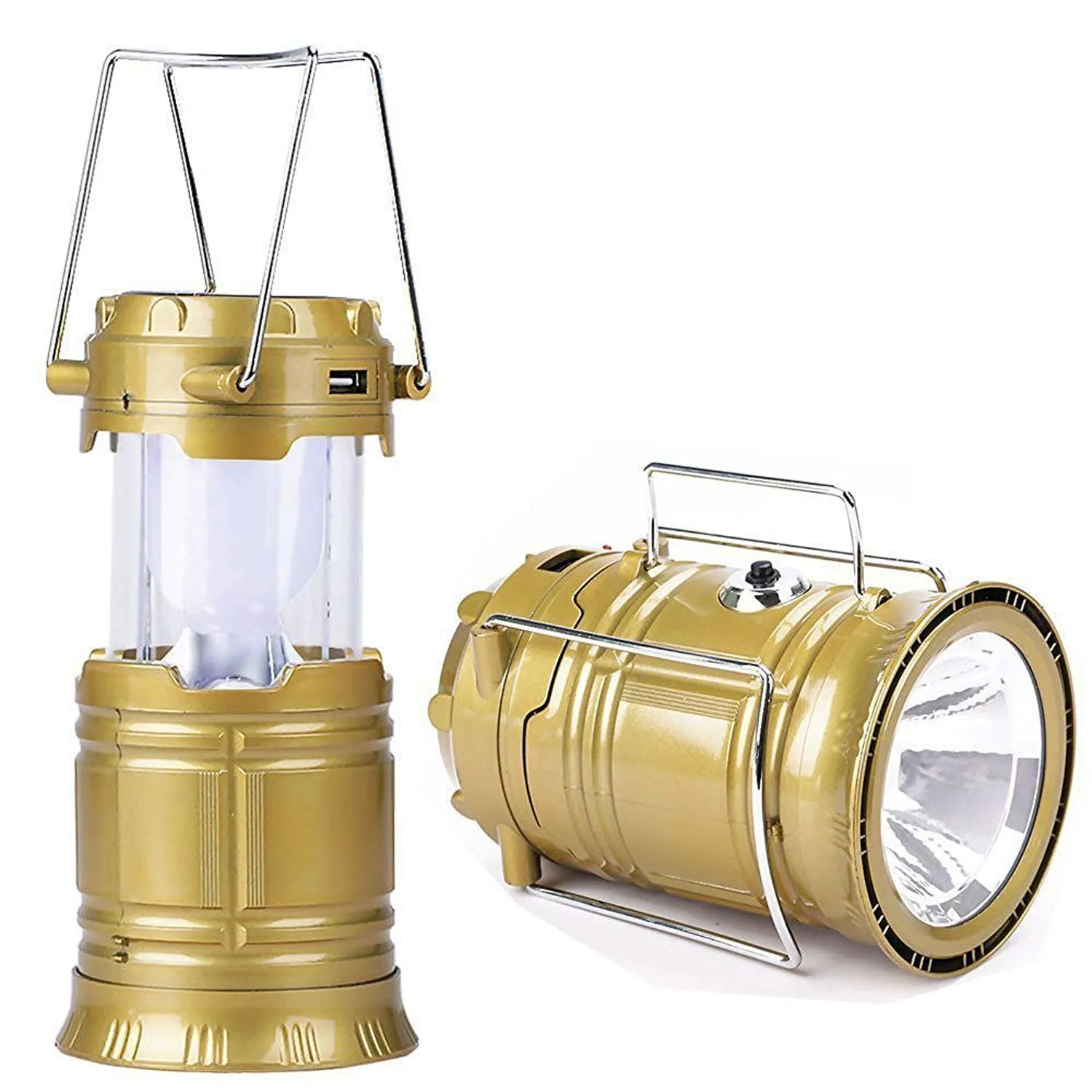 Kuber Industries 2 Piece Solar Lantern Emergency Light LED Rechargeable Torch with USB Mobile Charging Point and 2 Power Source Solar (Gold & Black) -CTKTC22906