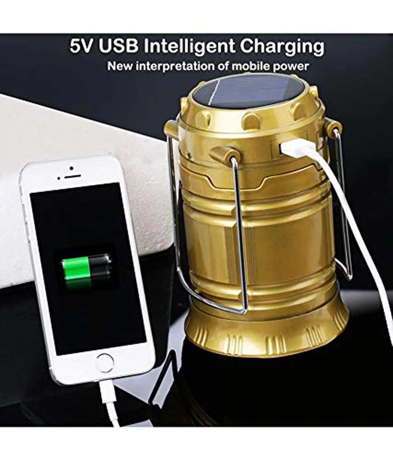 Kuber Industries 2 Piece Solar Lantern Emergency Light LED Rechargeable Torch with USB Mobile Charging Point and 2 Power Source Solar (Gold & Black) -CTKTC22906