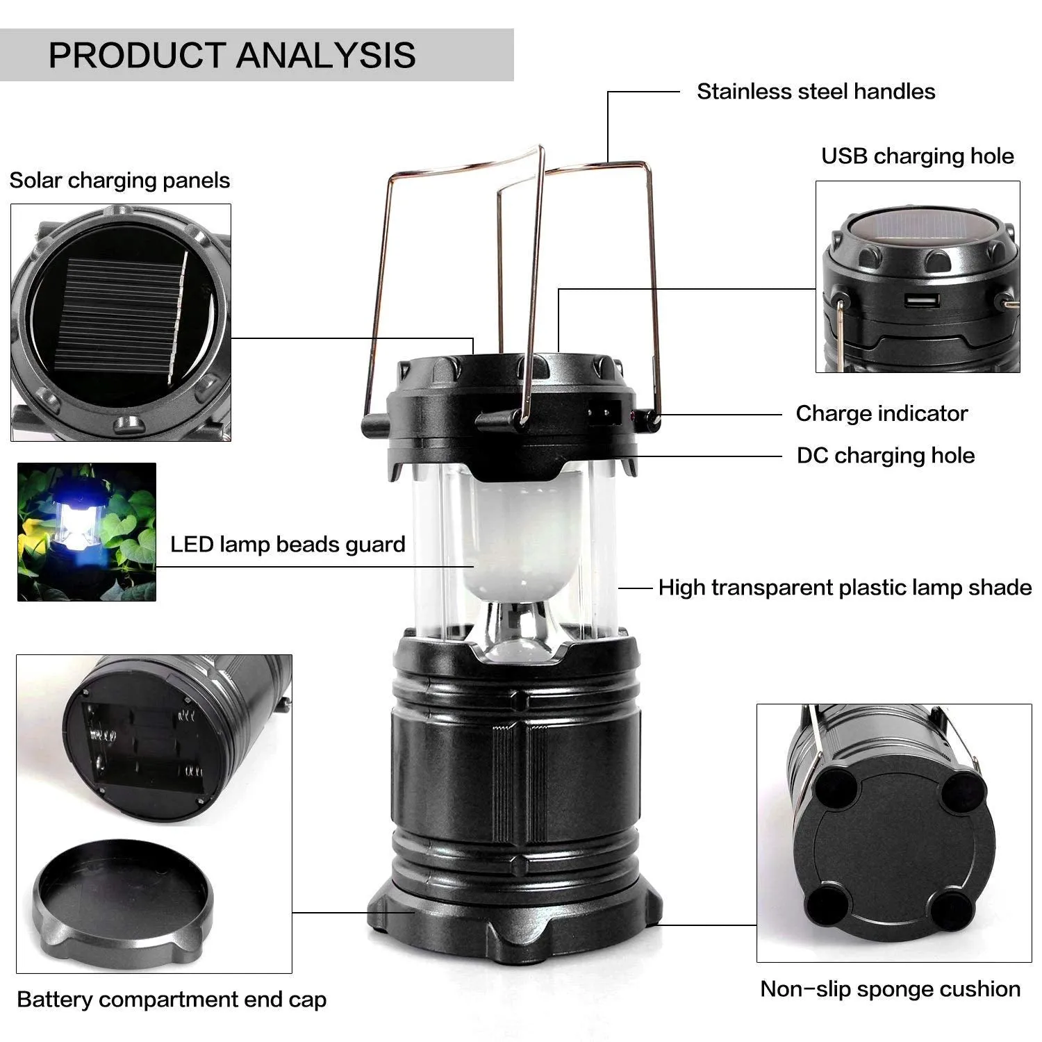Kuber Industries 2 Piece Solar Lantern Emergency Light LED Rechargeable Torch with USB Mobile Charging Point and 2 Power Source Solar (Gold & Black) -CTKTC22906