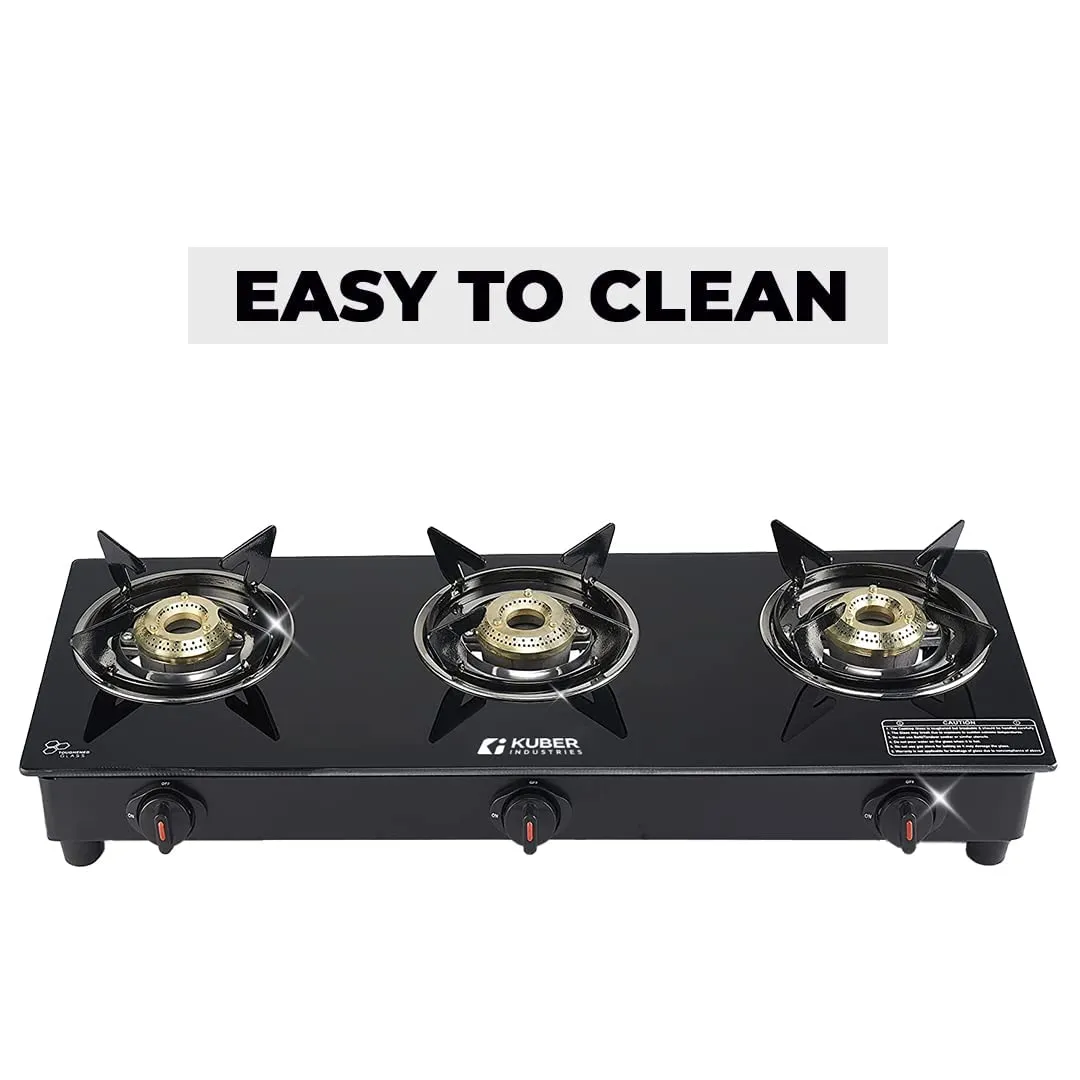 Kuber Industries Gas Stove 3 Burner|Easy to Clean & Wobble Free Pan Support Stand|Break Resistant|Compact & User-Friendly Design