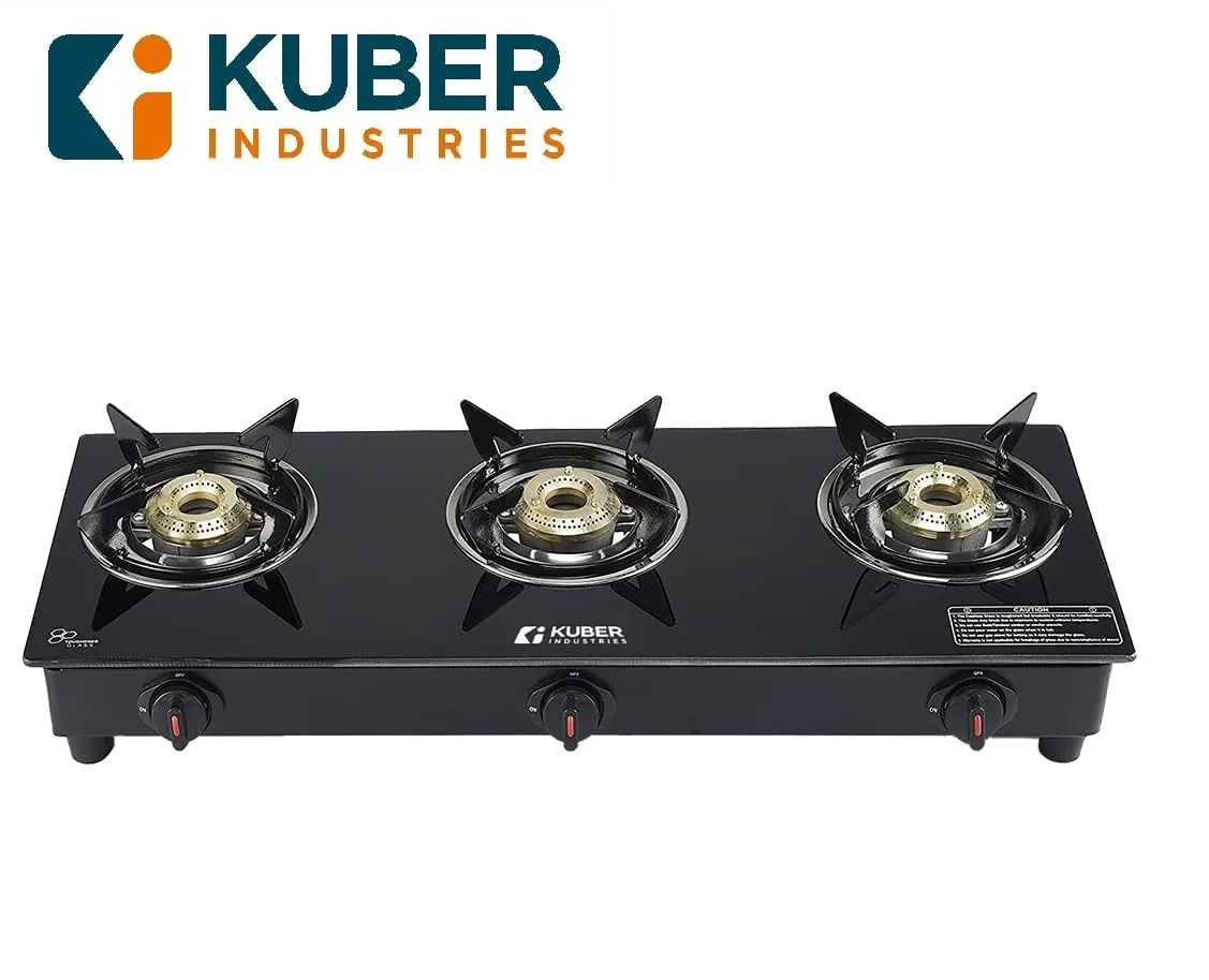 Kuber Industries Gas Stove 3 Burner|Easy to Clean & Wobble Free Pan Support Stand|Break Resistant|Compact & User-Friendly Design