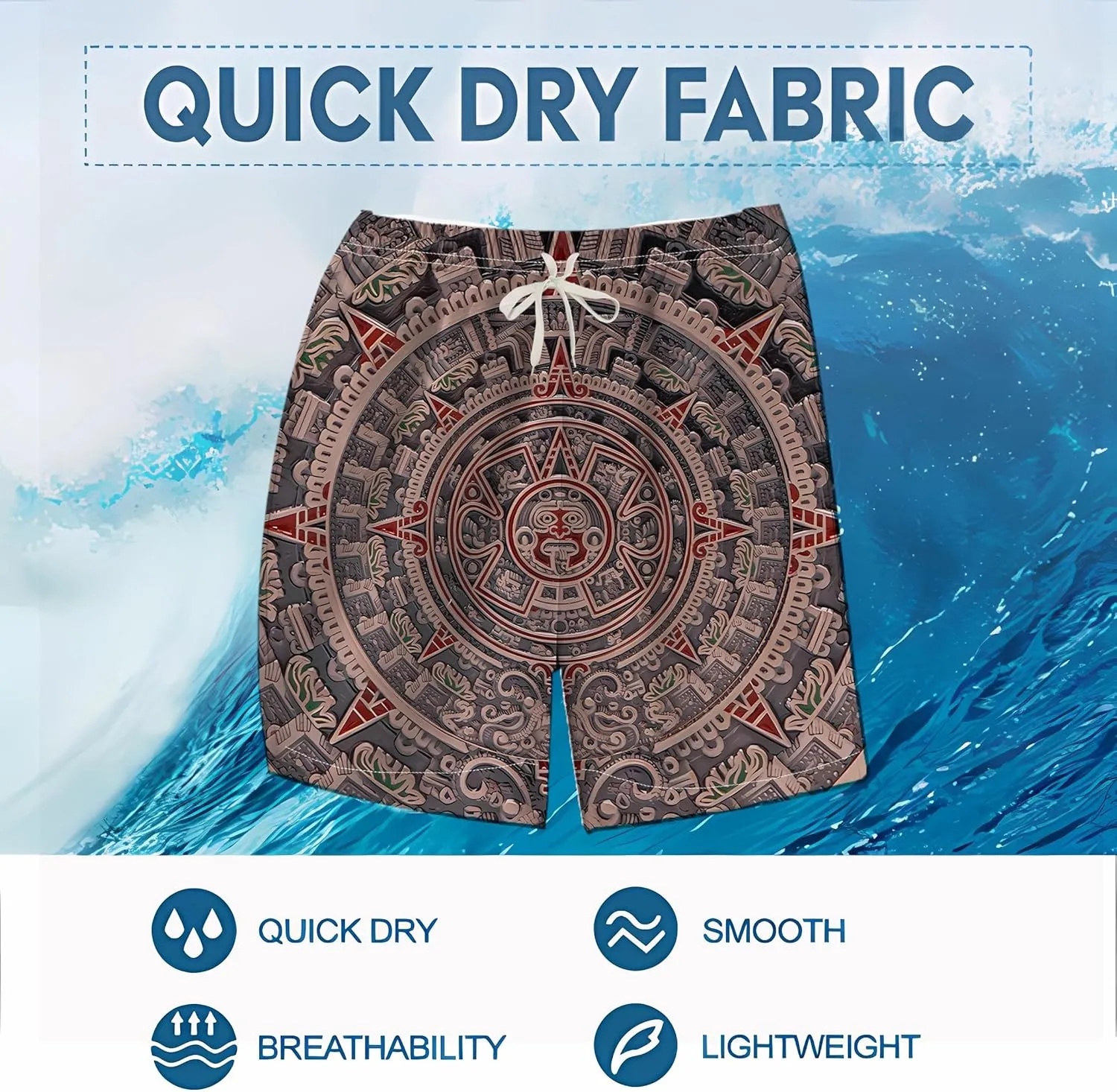 LAOLIUSN Men's Mexico Board Shorts Aztec Graphic Beach Shorts