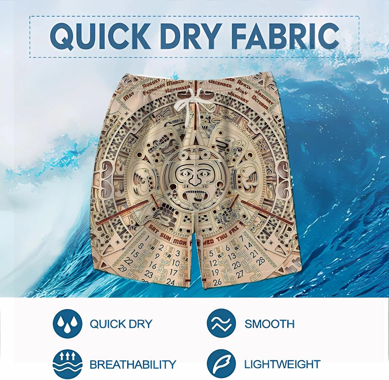 LAOLIUSN Men's Mexico Board Shorts Aztec Graphic Beach Shorts