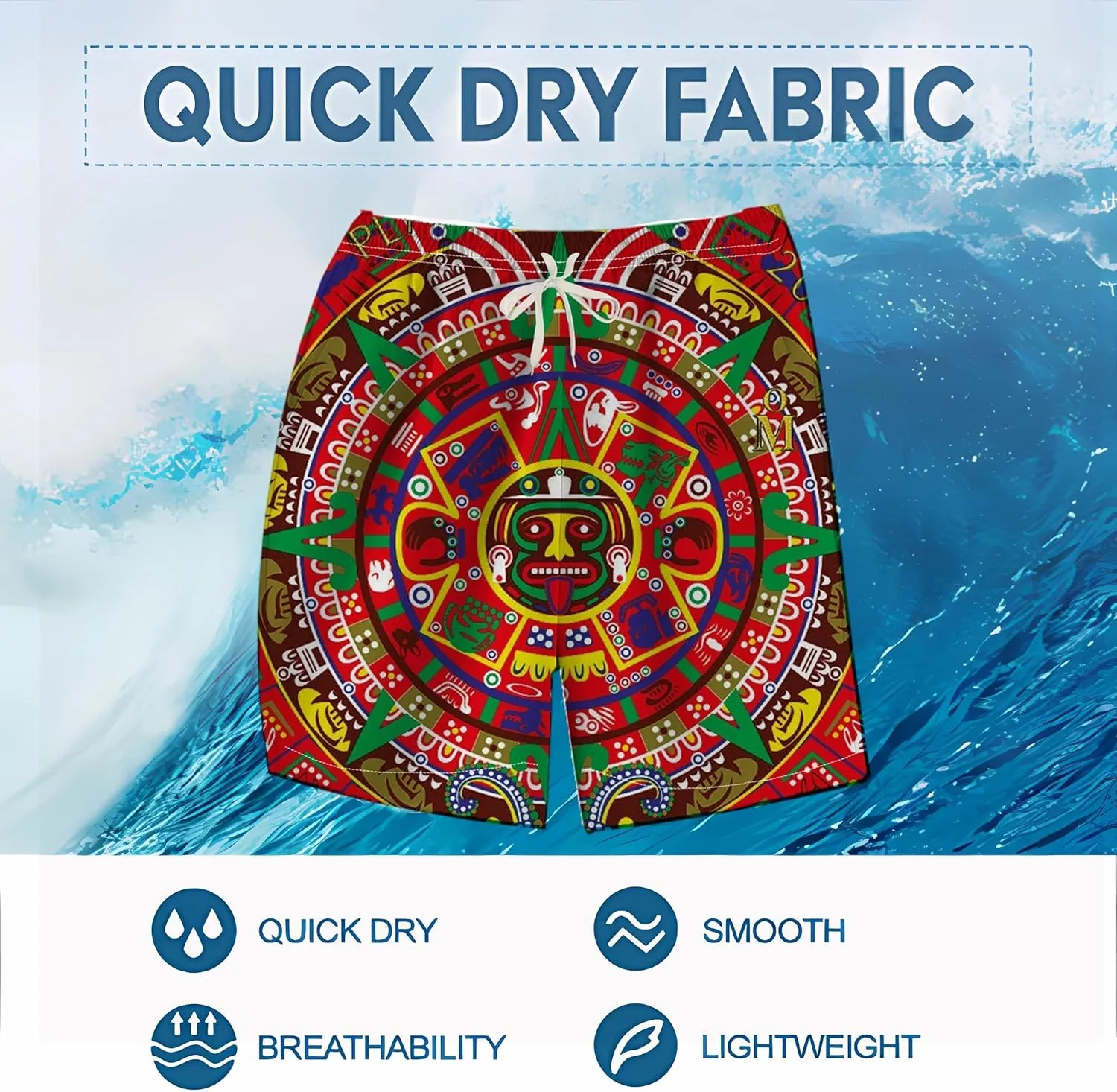 LAOLIUSN Men's Mexico Board Shorts Aztec Graphic Beach Shorts