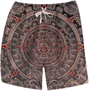 LAOLIUSN Men's Mexico Board Shorts Aztec Graphic Beach Shorts